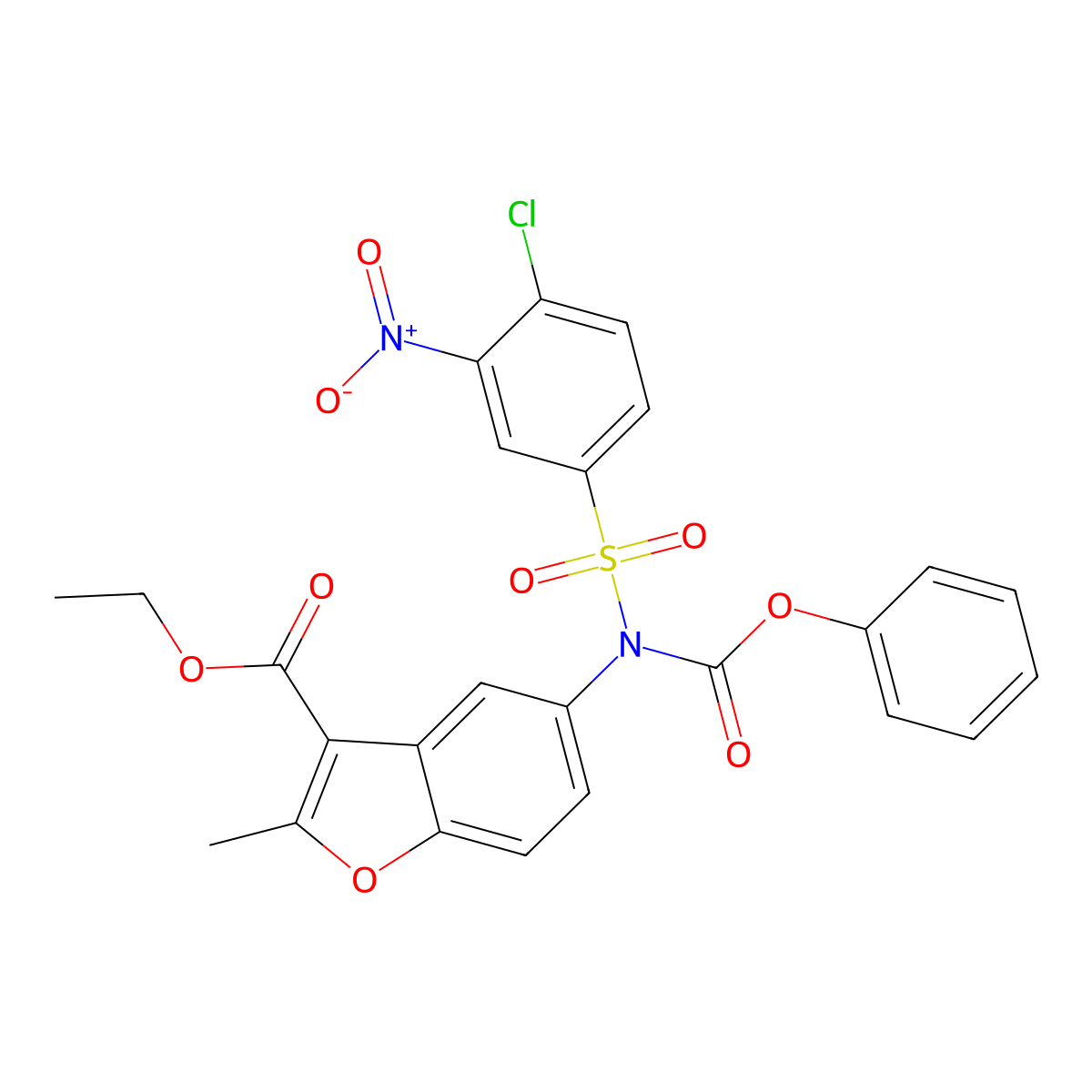 Ethyl 2-methyl-5-[N-(phenoxycarbonyl)4-chloro-3-nitrobenzenesulfonamido]-1-benzofuran-3-carboxylate molecular structure, CAS 448212-75-7
