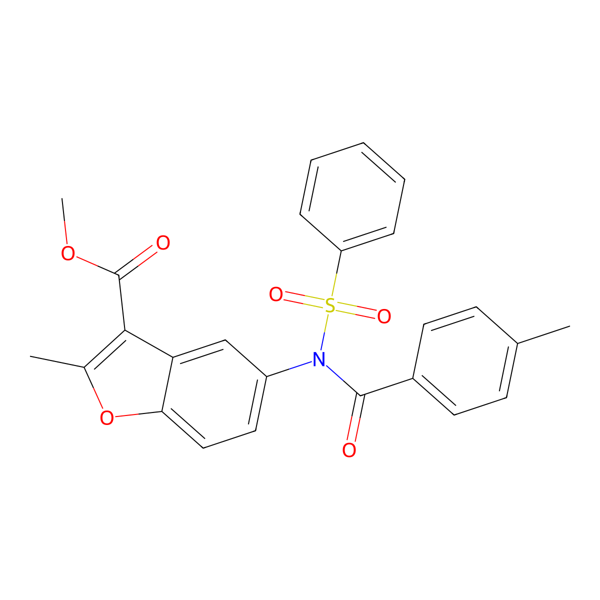 Methyl 2-methyl-5-[(4-methylbenzoyl)(phenylsulfonyl)amino]-1-benzofuran-3-carboxylate molecular structure, CAS 448212-94-0