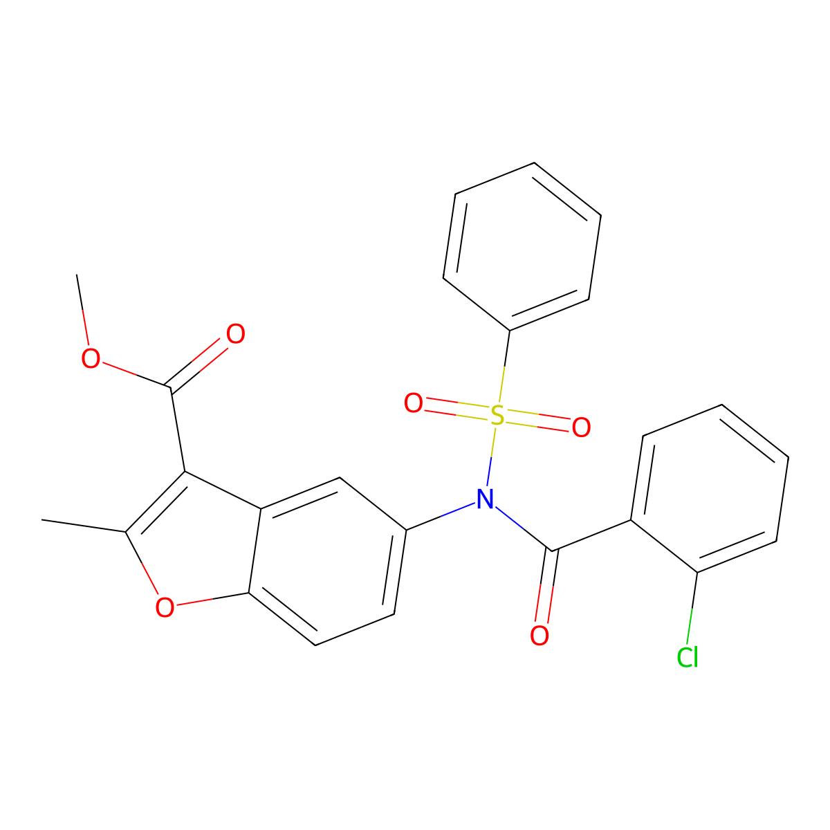 Methyl 5-[(2-chlorobenzoyl)(phenylsulfonyl)amino]-2-methyl-1-benzofuran-3-carboxylate molecular structure, CAS 448212-96-2
