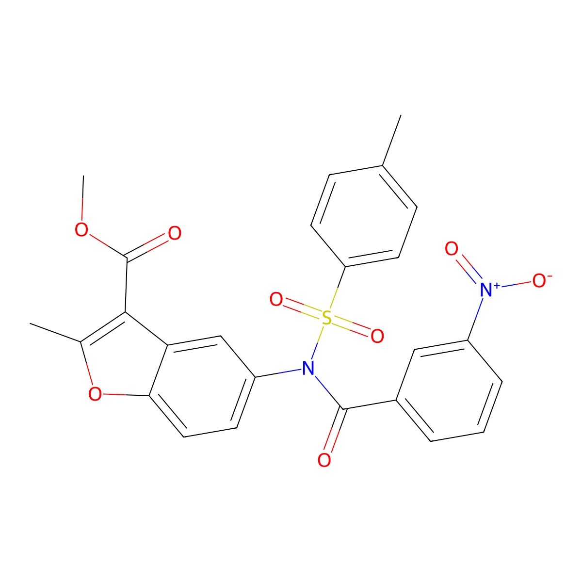 Methyl 2-methyl-5-[(4-methylphenyl)sulfonyl-(3-nitrobenzoyl)amino]-1-benzofuran-3-carboxylate molecular structure, CAS 448212-99-5