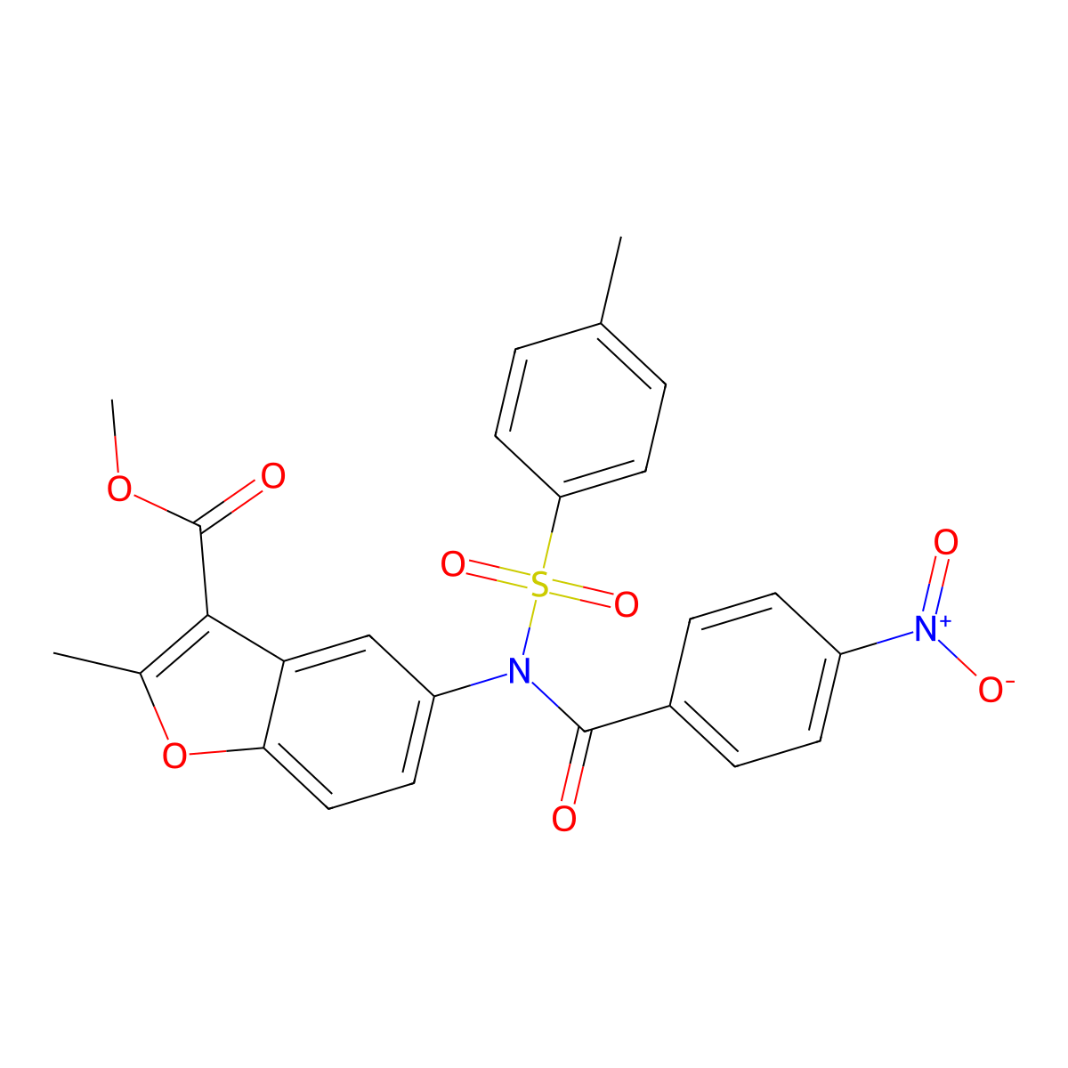 methyl 2-methyl-5-(4-nitro-N-tosylbenzamido)benzofuran-3-carboxylate molecular structure, CAS 448213-00-1