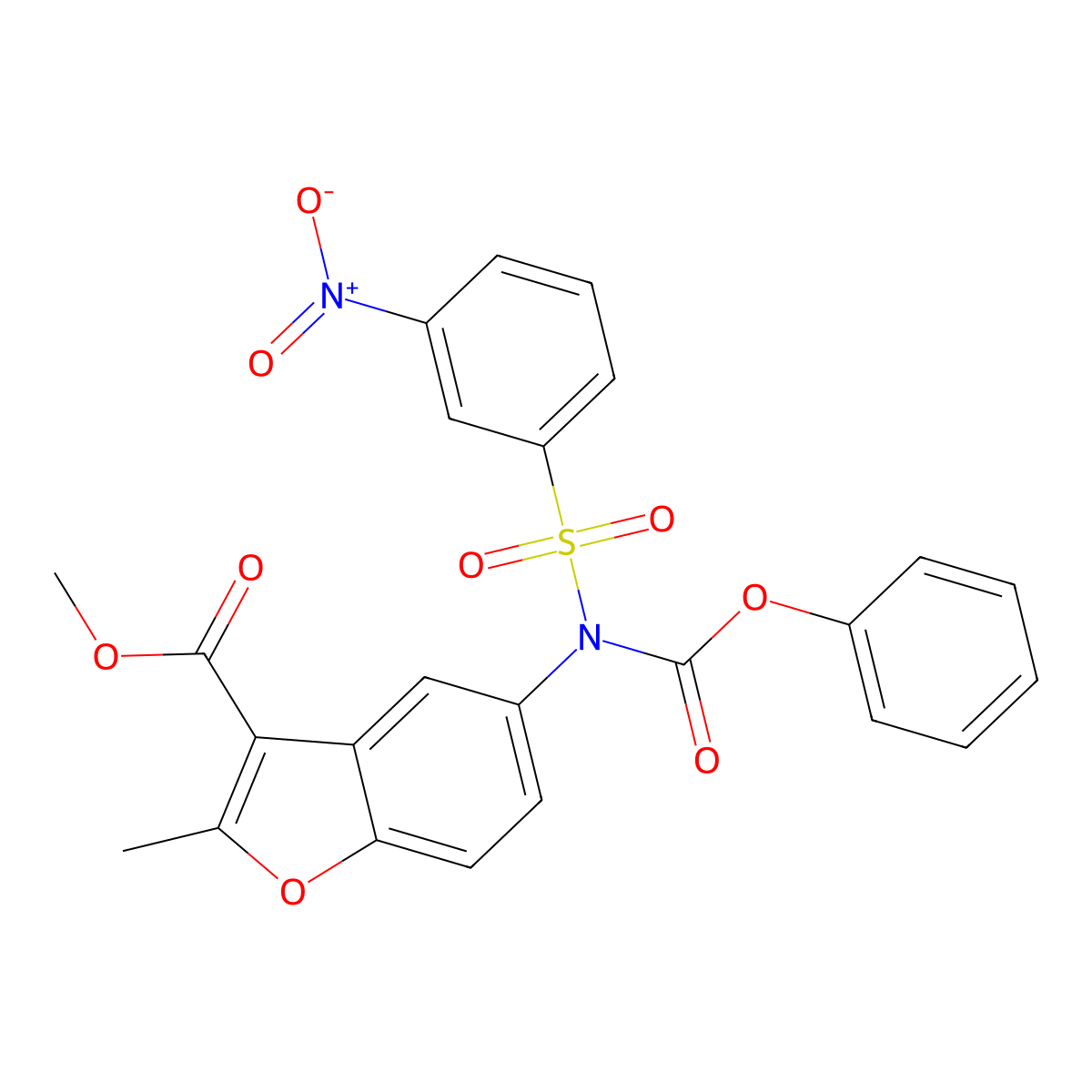 Methyl 2-methyl-5-[(3-nitrophenyl)sulfonyl-phenoxycarbonylamino]-1-benzofuran-3-carboxylate molecular structure, CAS 448213-39-6