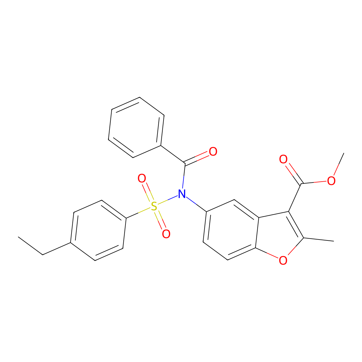 Methyl 5-{benzoyl[(4-ethylphenyl)sulfonyl]amino}-2-methyl-1-benzofuran-3-carboxylate molecular structure, CAS 448213-42-1