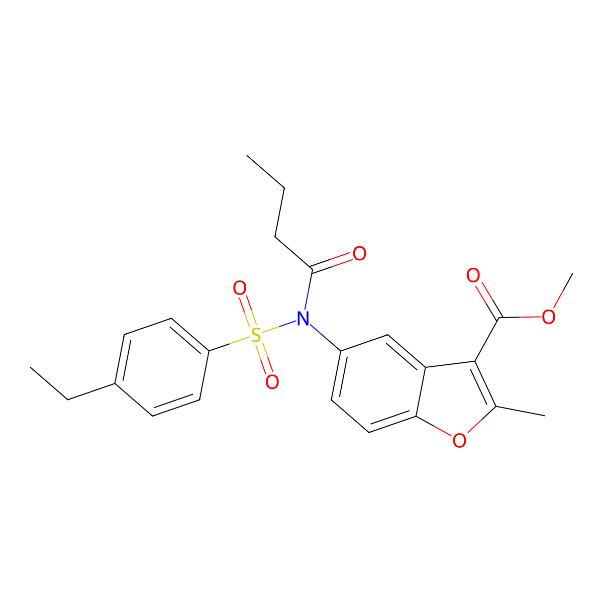 Methyl 5-{butyryl[(4-ethylphenyl)sulfonyl]amino}-2-methyl-1-benzofuran-3-carboxylate molecular structure, CAS 448213-52-3