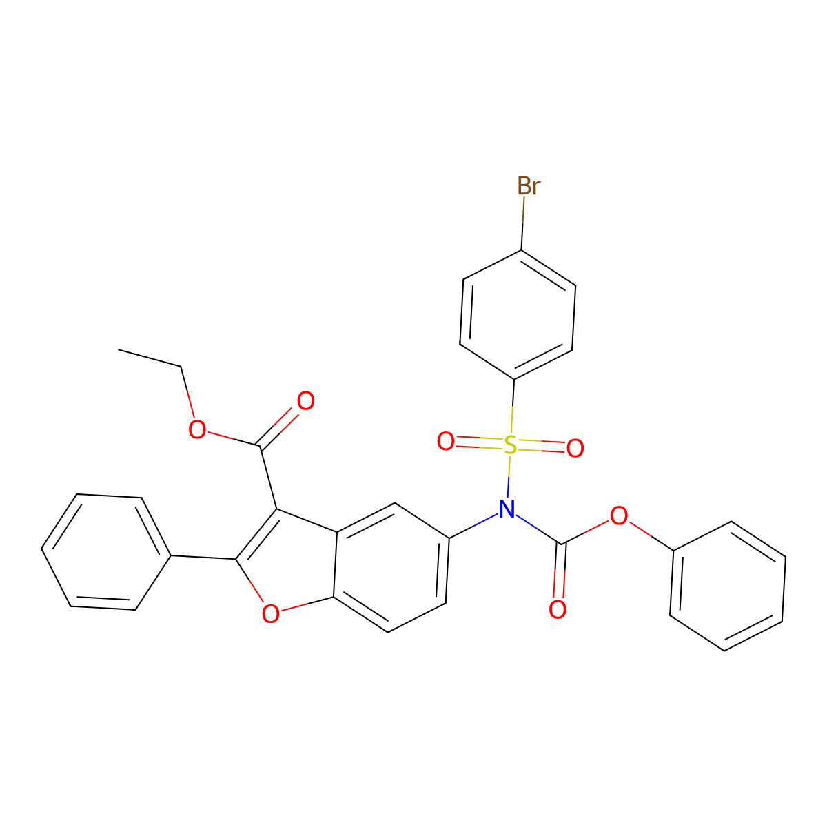 Ethyl 5-[(4-bromophenyl)sulfonyl-phenoxycarbonylamino]-2-phenyl-1-benzofuran-3-carboxylate molecular structure, CAS 448214-68-4