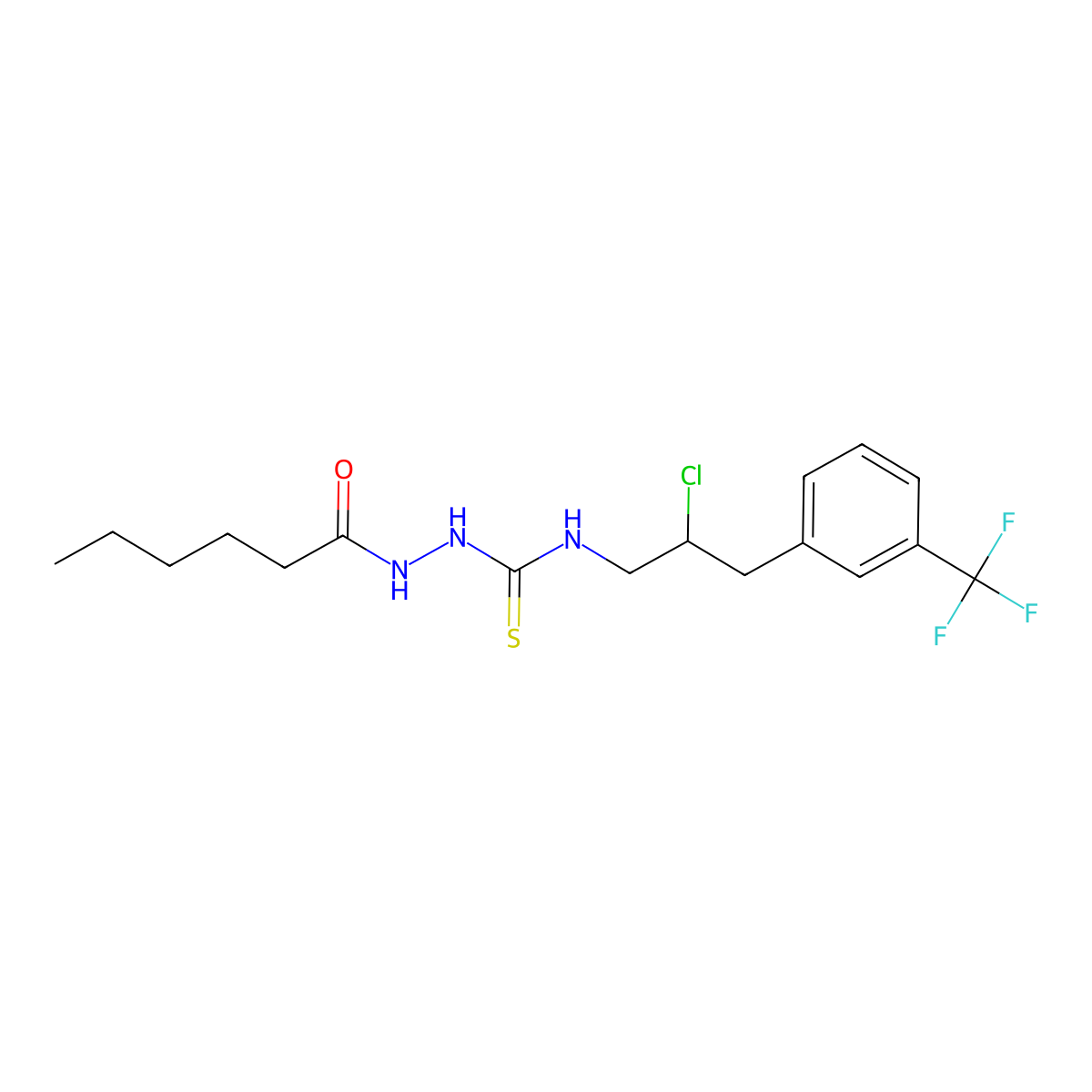 N-(2-chloro-3-(3-(trifluoromethyl)phenyl)propyl)-2-hexanoylhydrazinecarbothioamide molecular structure, CAS 448216-01-1
