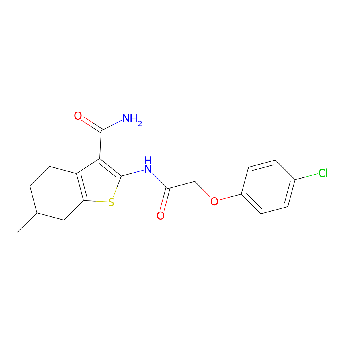 2-{[(4-Chlorophenoxy)acetyl]amino}-6-methyl-4,5,6,7-tetrahydro-1-benzothiophene-3-carboxamide molecular structure, CAS 448221-44-1