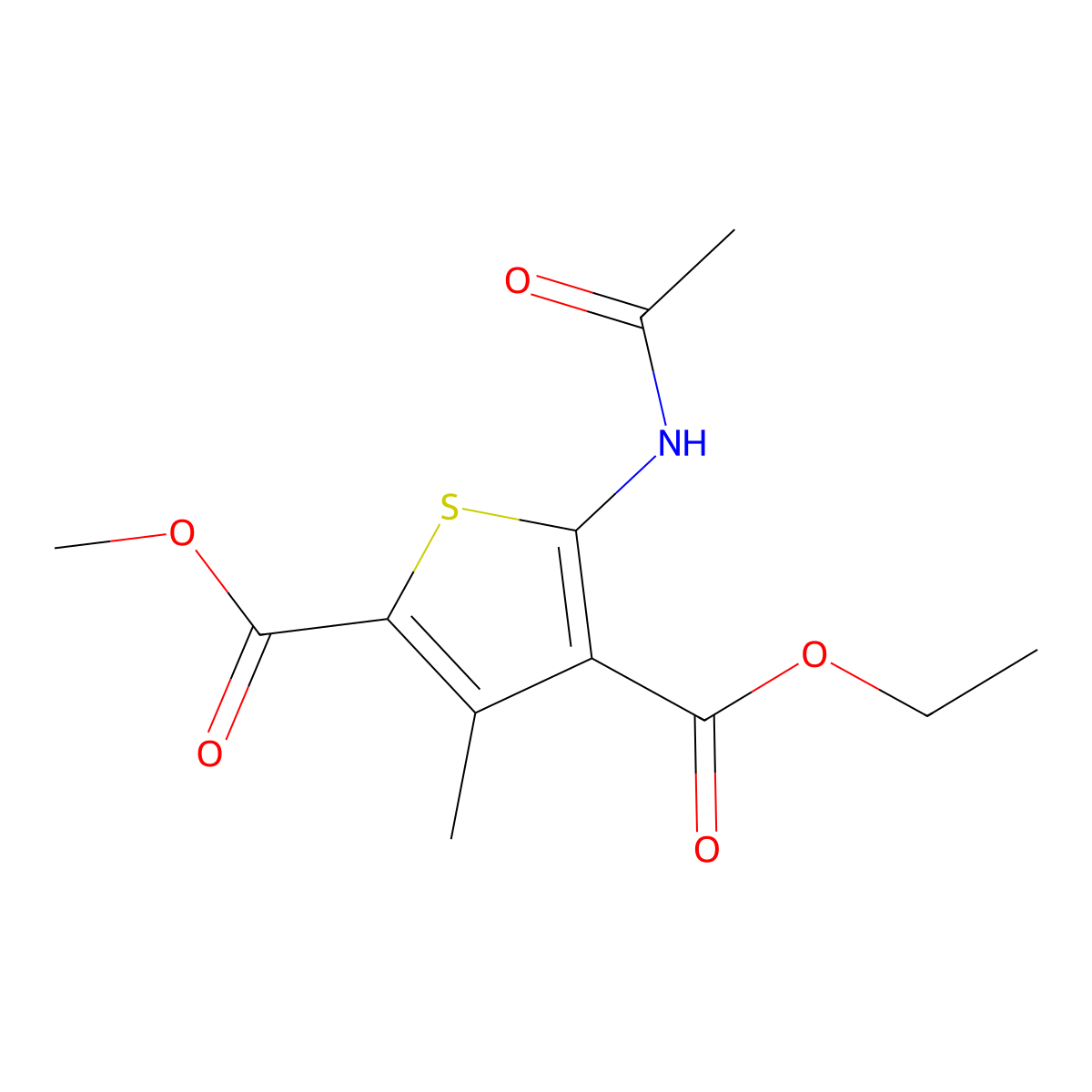 4-Ethyl 2-methyl 5-(acetylamino)-3-methyl-2,4-thiophenedicarboxylate molecular structure, CAS 448226-35-5