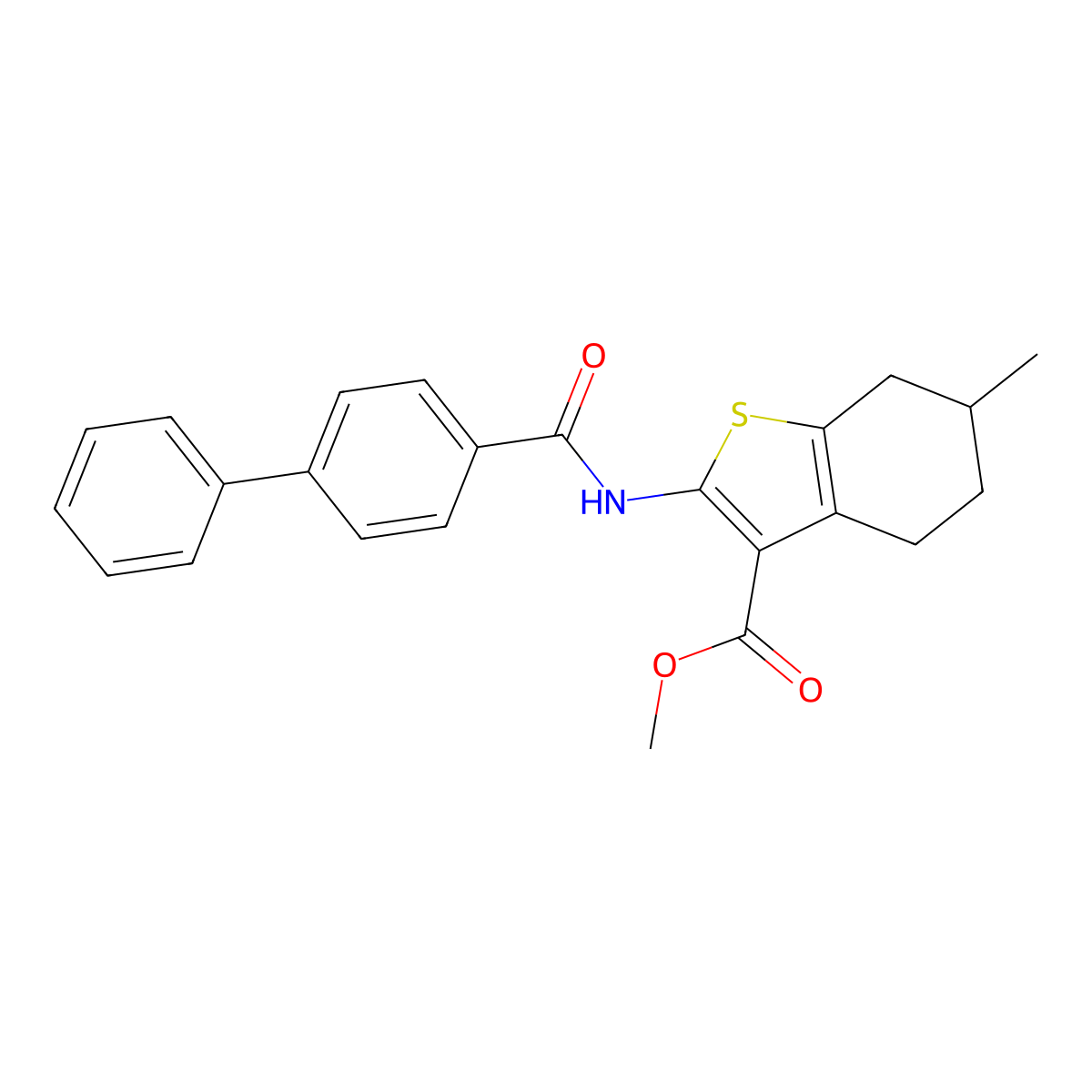 Methyl 6-methyl-2-[(4-phenylbenzoyl)amino]-4,5,6,7-tetrahydro-1-benzothiophene-3-carboxylate molecular structure, CAS 448226-90-2