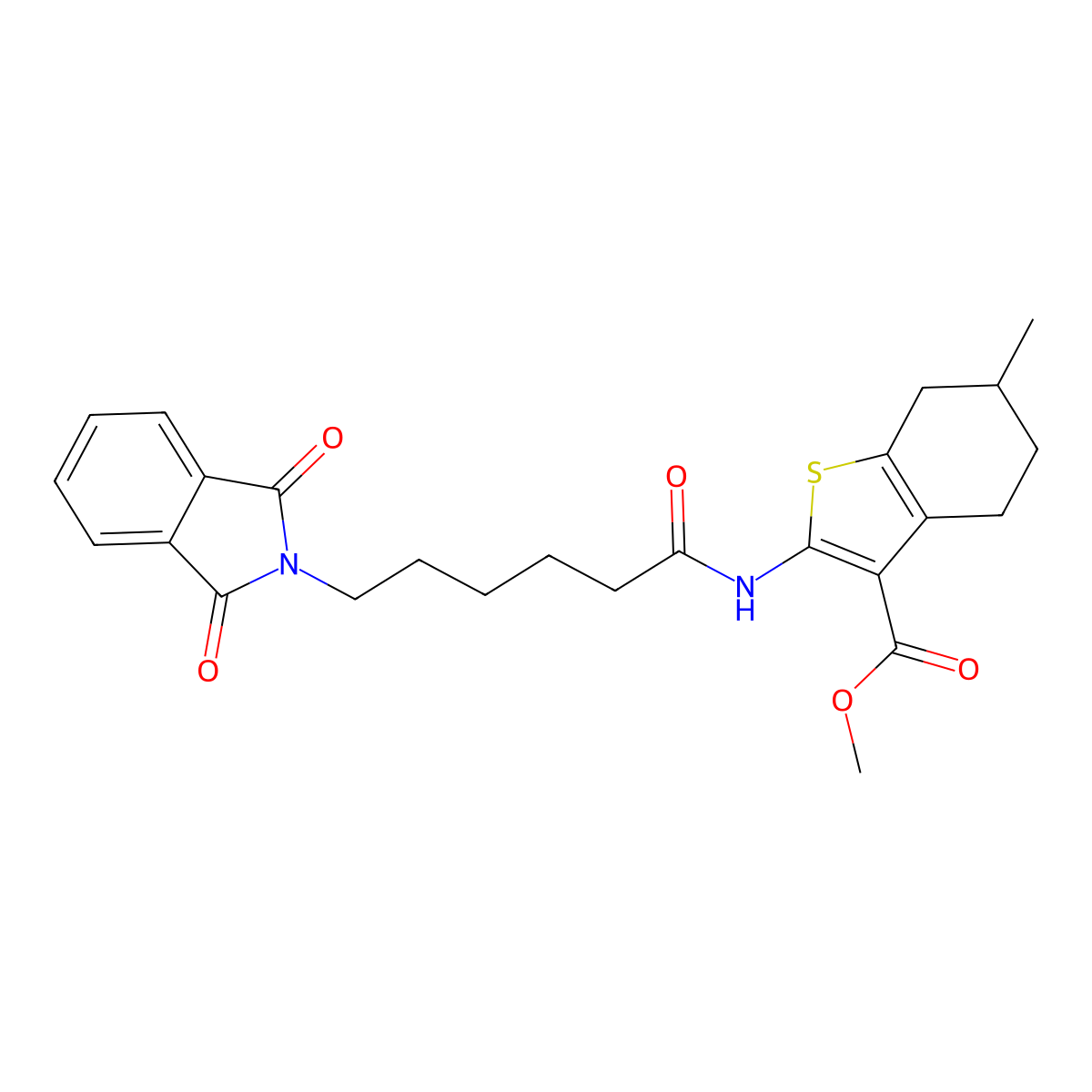 methyl 2-{[6-(1,3-dioxo-1,3-dihydro-2H-isoindol-2-yl)hexanoyl]amino}-6-methyl-4,5,6,7-tetrahydro-1-benzothiophene-3-carboxylate molecular structure, CAS 448227-07-4