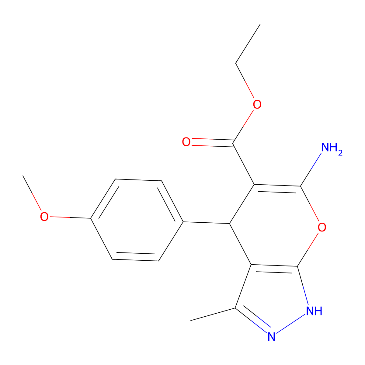 Ethyl 6-amino-4-(4-methoxyphenyl)-3-methyl-1,4-dihydropyrano[2,3-c]pyrazole-5-carboxylate molecular structure, CAS 448229-93-4