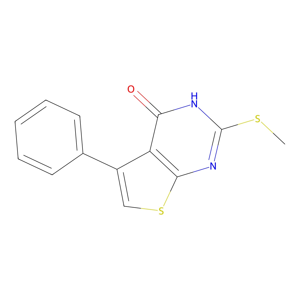 2-(methylthio)-5-phenylthieno[2,3-d]pyrimidin-4(3H)-one molecular structure, CAS 448230-52-2