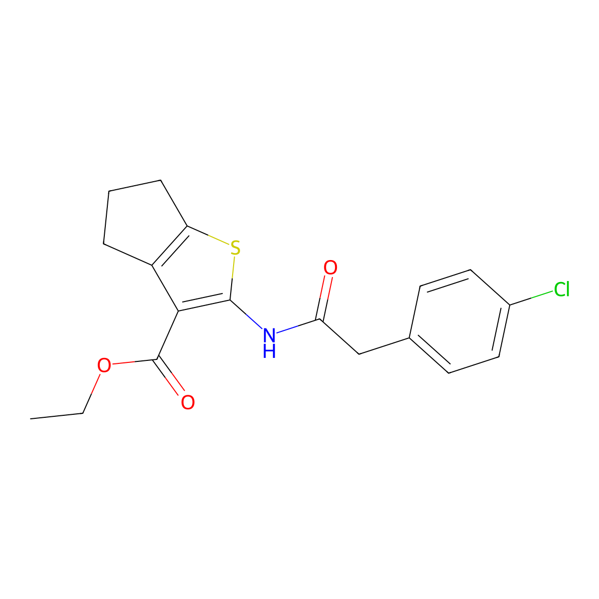 ethyl 2-{[(4-chlorophenyl)acetyl]amino}-5,6-dihydro-4H-cyclopenta[b]thiophene-3-carboxylate molecular structure, CAS 448233-04-3