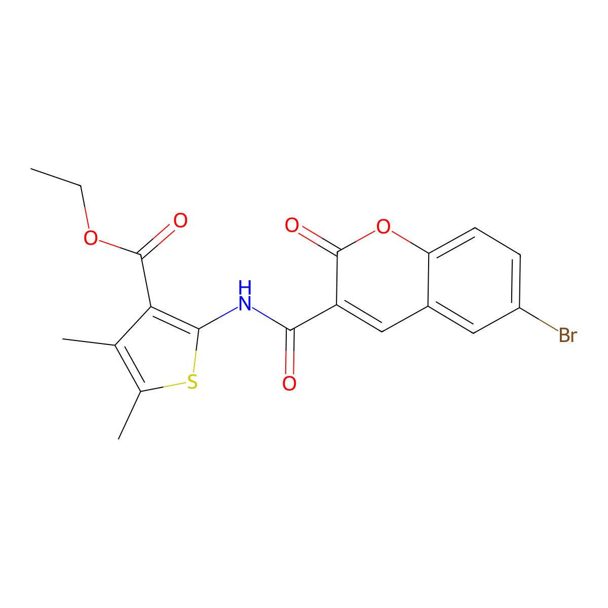 Ethyl 2-[(6-bromo-2-oxochromene-3-carbonyl)amino]-4,5-dimethylthiophene-3-carboxylate molecular structure, CAS 448239-12-1