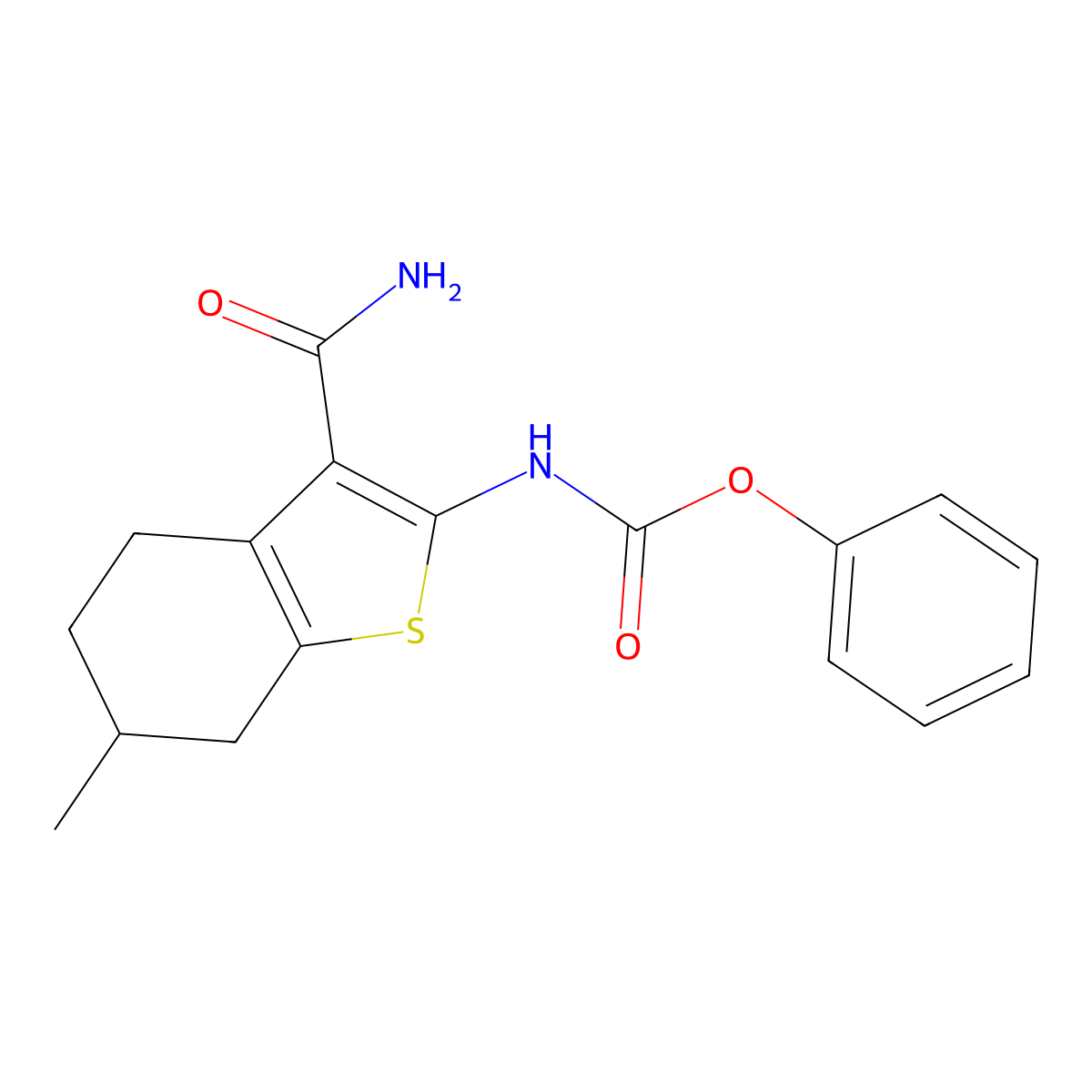 phenyl N-(3-carbamoyl-6-methyl-4,5,6,7-tetrahydro-1-benzothiophen-2-yl)carbamate molecular structure, CAS 448240-18-4