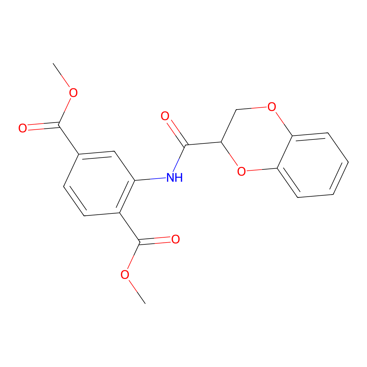 Dimethyl 2-(2,3-dihydrobenzo[b][1,4]dioxine-2-carboxamido)terephthalate molecular structure, CAS 448241-28-9