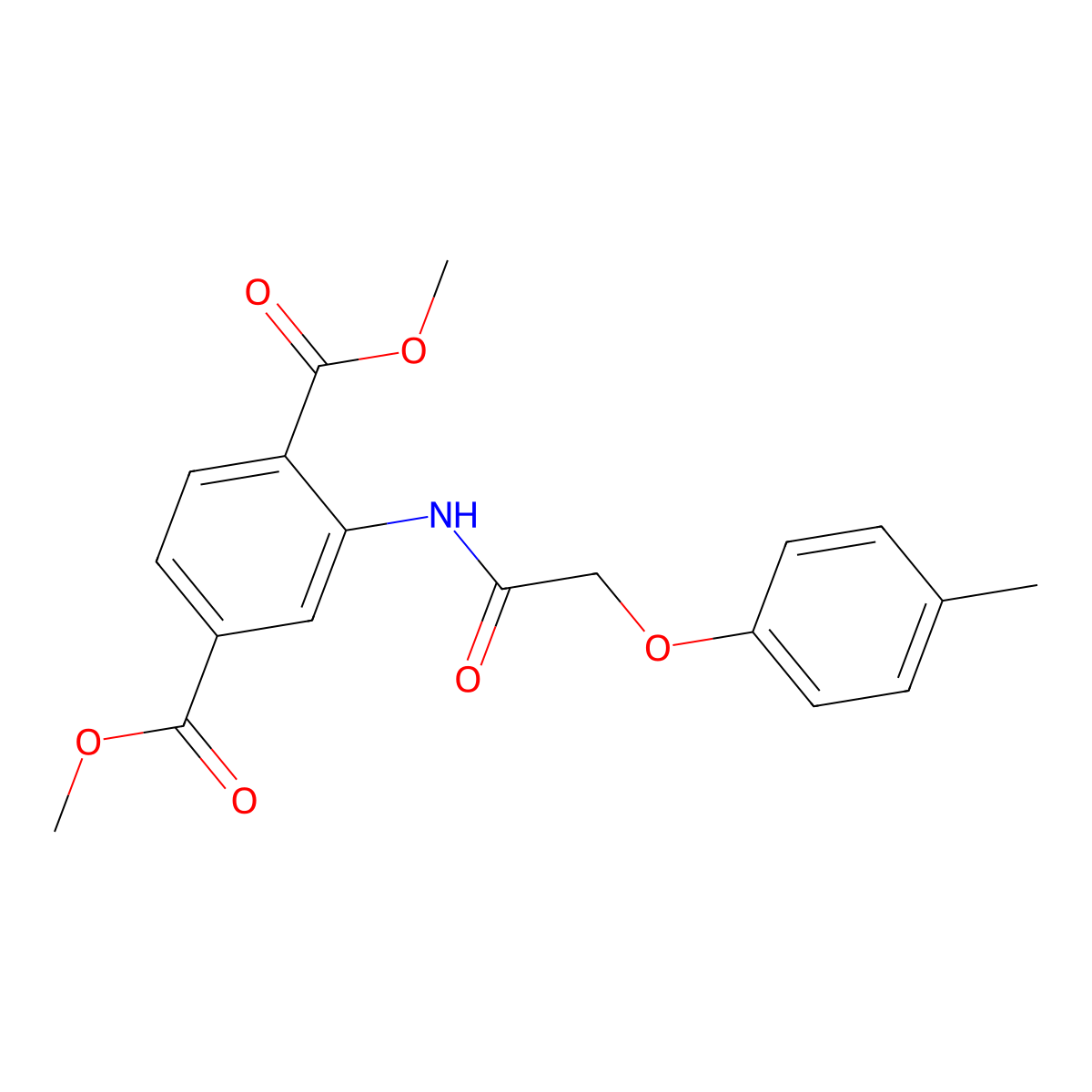 Dimethyl 2-{[(4-methylphenoxy)acetyl]amino}benzene-1,4-dicarboxylate molecular structure, CAS 448241-29-0