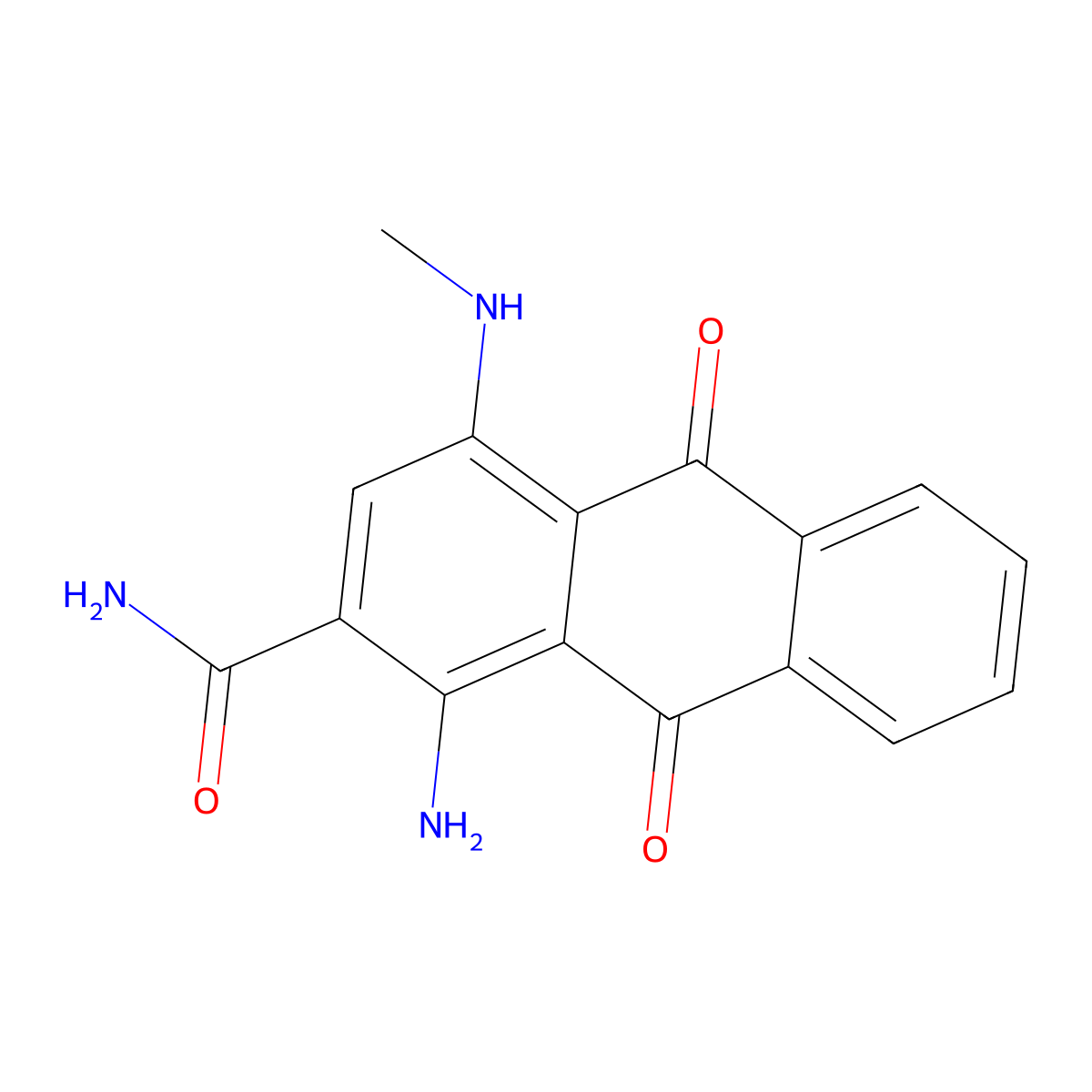 1-Amino-9,10-dihydro-4-(methylamino)-9,10-dioxoanthracene-2-carboxamide molecular structure, CAS 4486-13-9