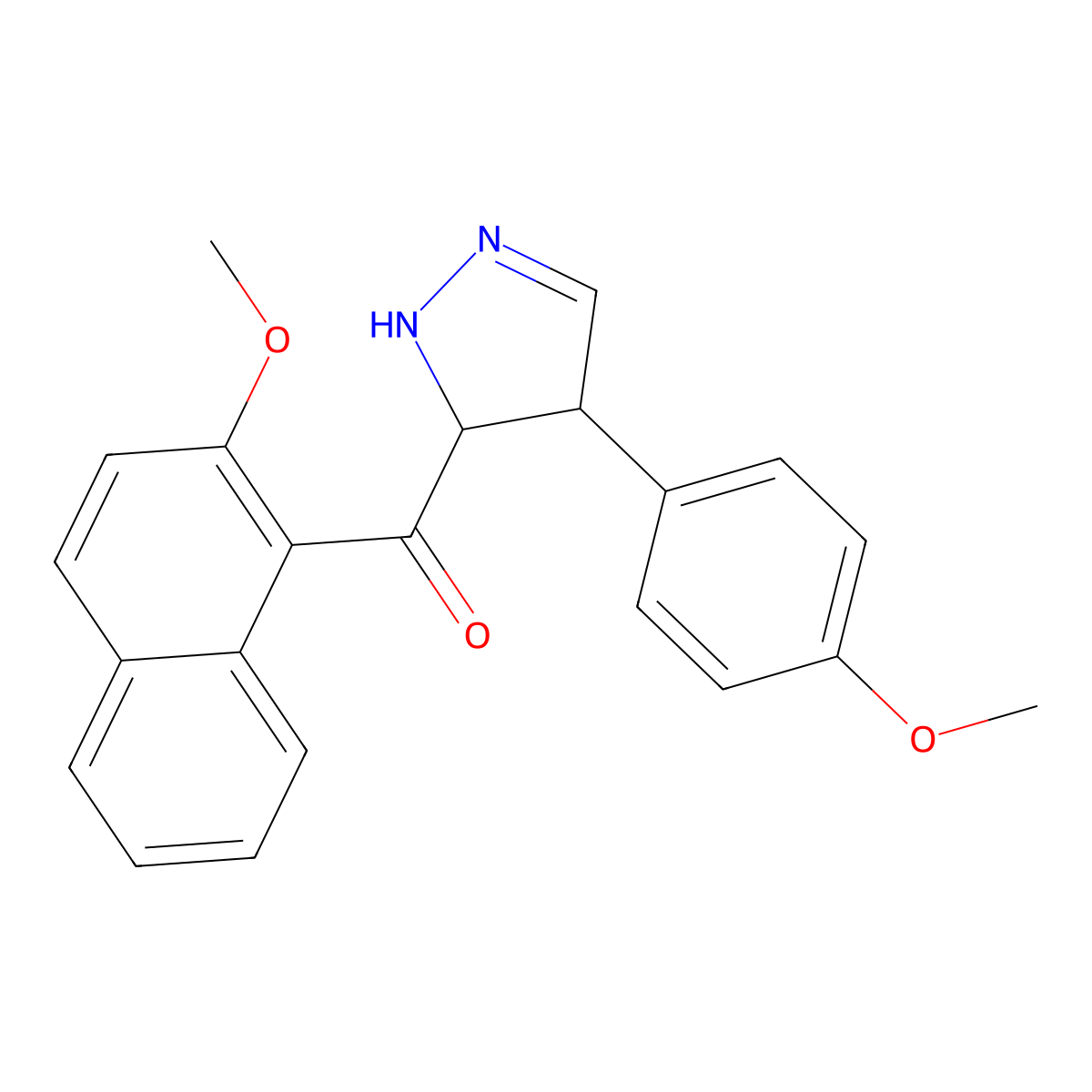 (2-Methoxy-1-naphthyl) (4-(p-methoxyphenyl)-2-pyrazolin-5-yl) ketone molecular structure, CAS 4487-30-3