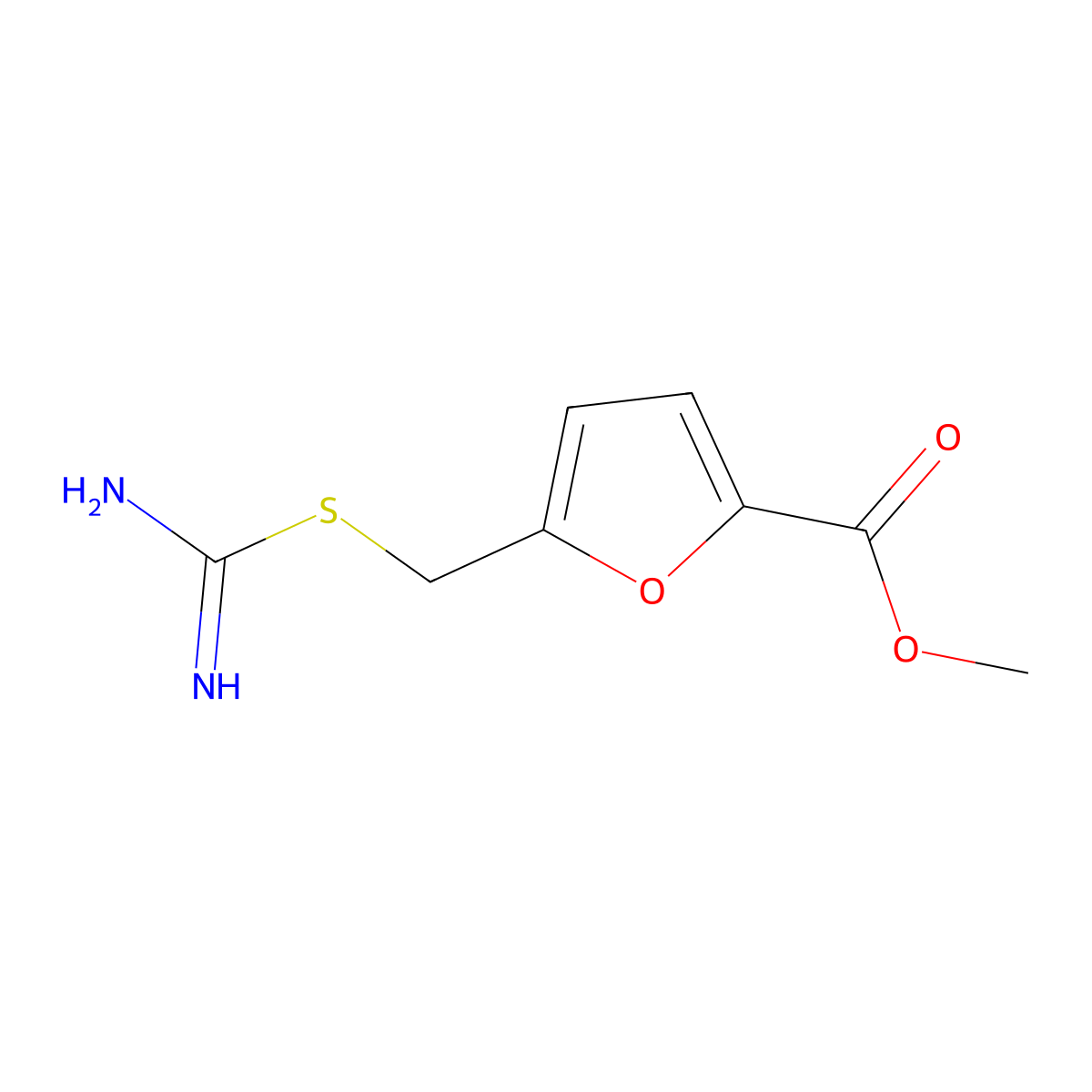 Methyl 5-[(carbamimidoylsulfanyl)methyl]furan-2-carboxylate molecular structure, CAS 448906-84-1