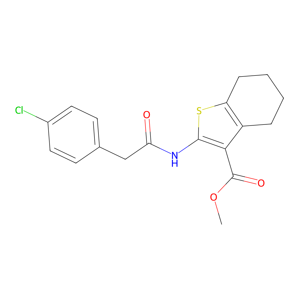 Methyl 2-[[2-(4-chlorophenyl)acetyl]amino]-4,5,6,7-tetrahydro-1-benzothiophene-3-carboxylate molecular structure, CAS 448907-98-0