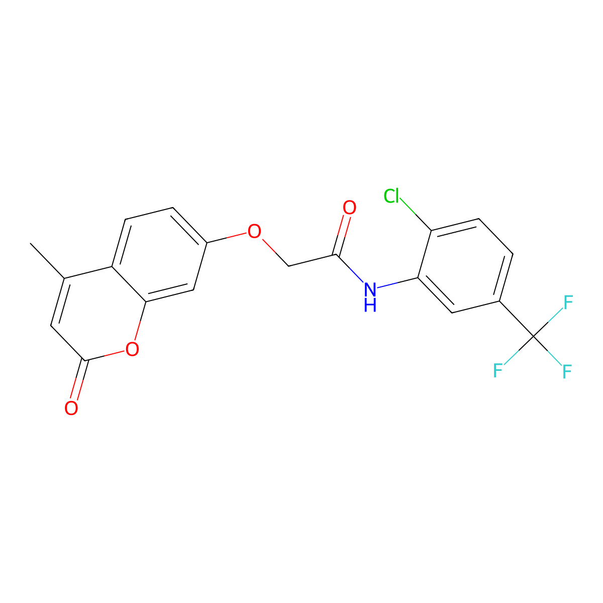 N-(2-chloro-5-(trifluoromethyl)phenyl)-2-((4-methyl-2-oxo-2H-chromen-7-yl)oxy)acetamide molecular structure, CAS 448911-00-0