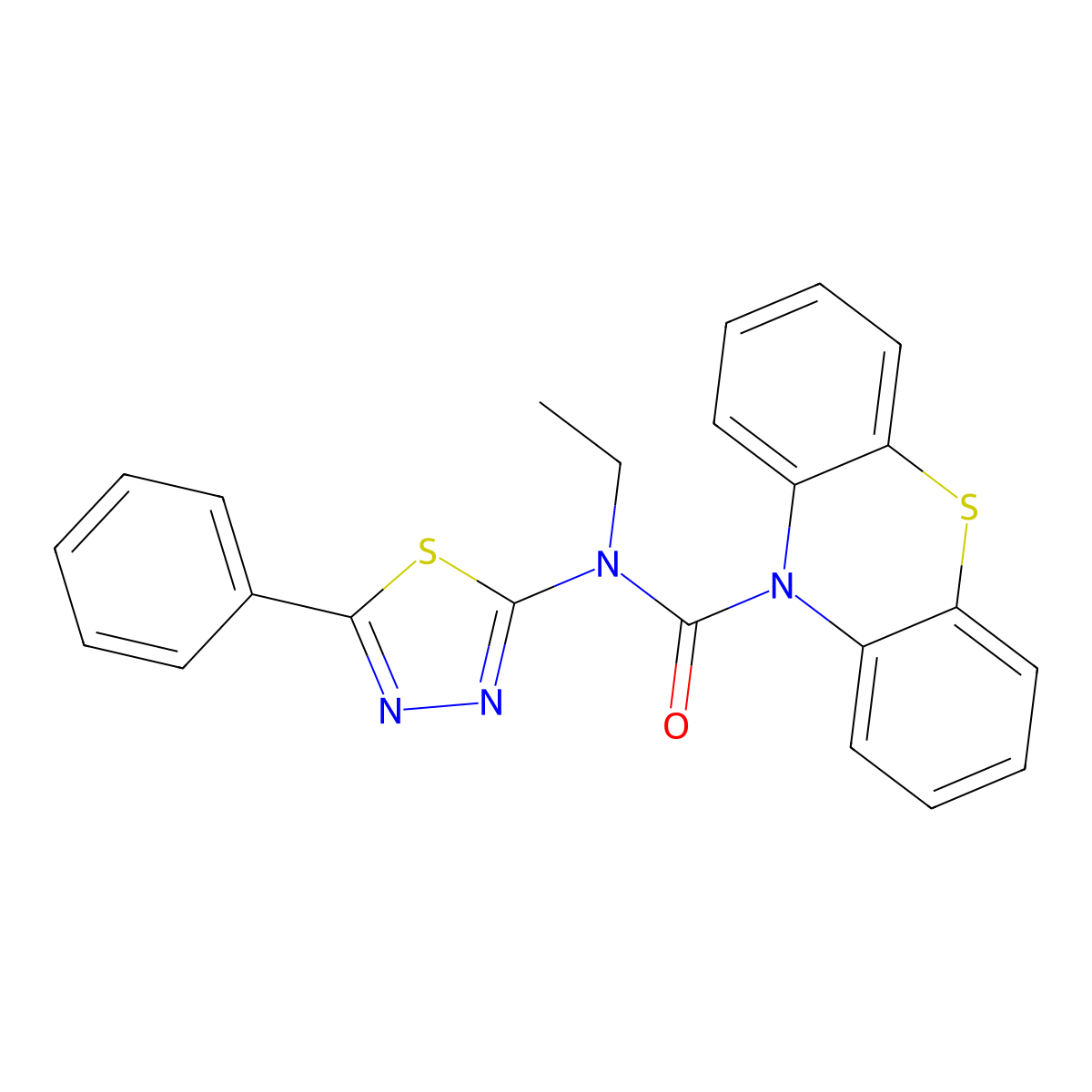 N-ethyl-N-(5-phenyl-1,3,4-thiadiazol-2-yl)-10H-phenothiazine-10-carboxamide molecular structure, CAS 448914-58-7