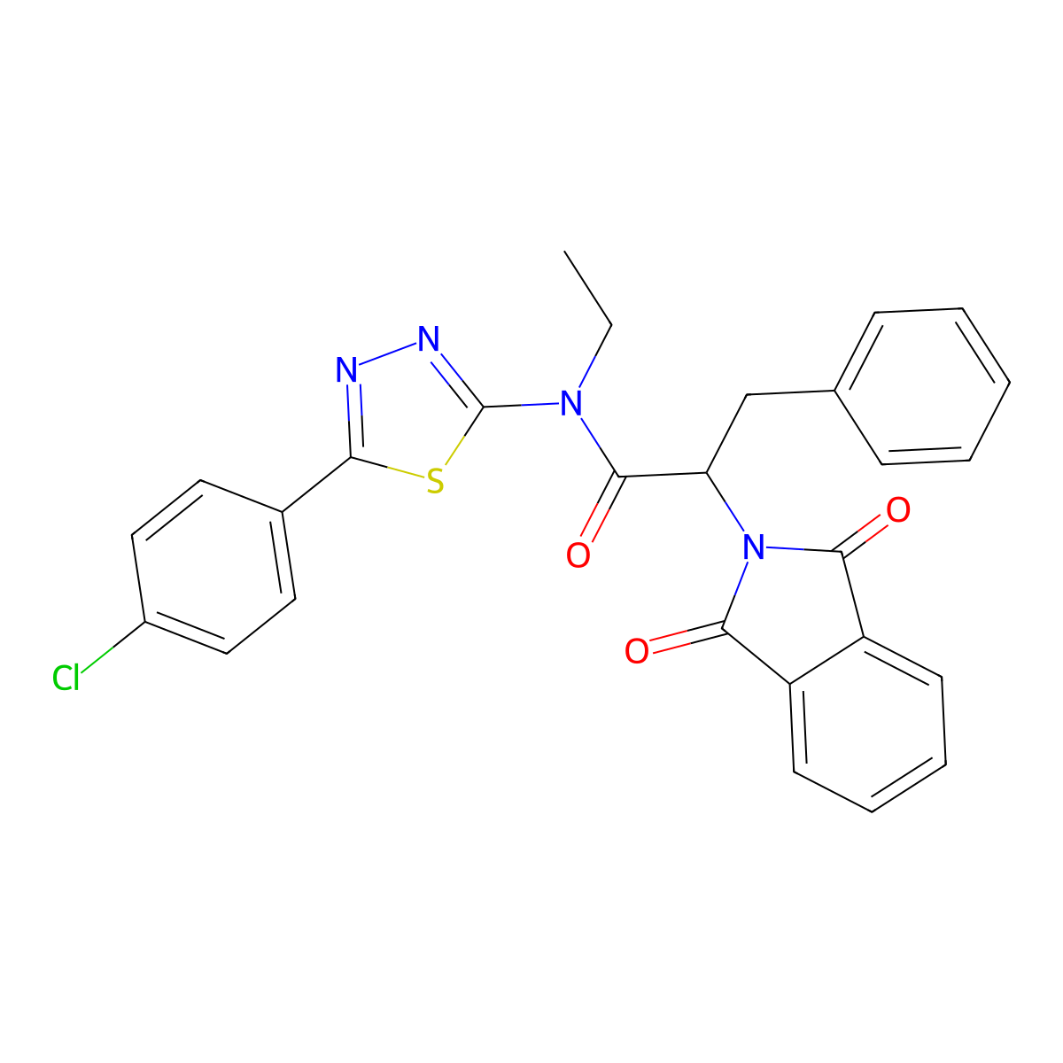 N-[5-(4-chlorophenyl)-1,3,4-thiadiazol-2-yl]-2-(1,3-dioxo-1,3-dihydro-2H-isoindol-2-yl)-N-ethyl-3-phenylpropanamide molecular structure, CAS 448914-64-5