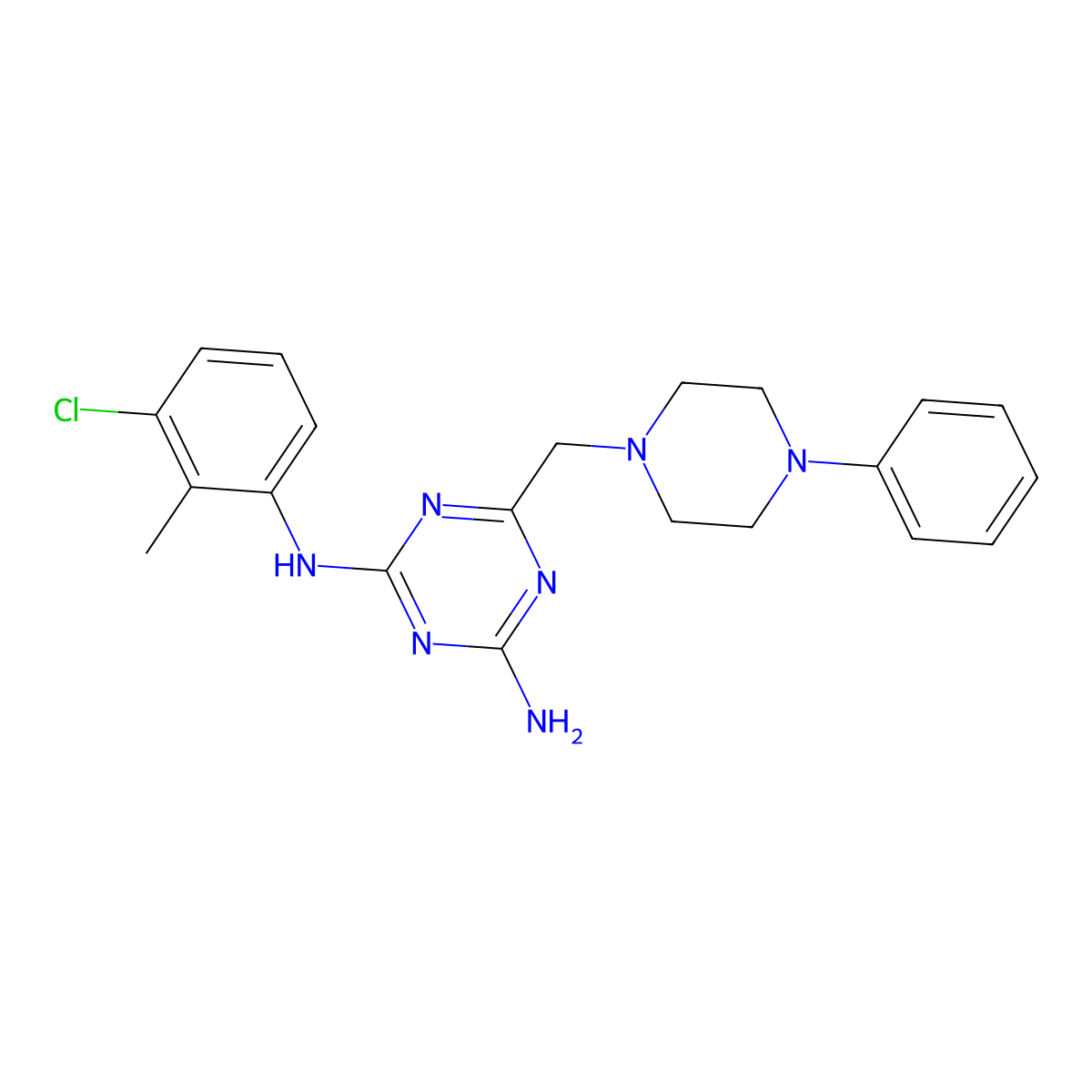 N-(3-chloro-2-methylphenyl)-6-[(4-phenylpiperazin-1-yl)methyl]-1,3,5-triazine-2,4-diamine molecular structure, CAS 448914-87-2