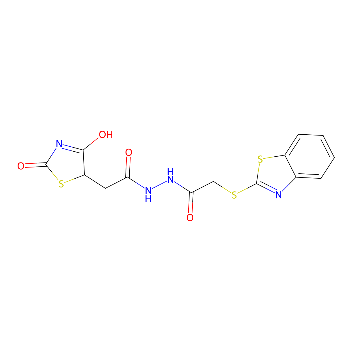 2-(benzo[d]thiazol-2-ylthio)-N'-(2-(2,4-dioxothiazolidin-5-yl)acetyl)acetohydrazide molecular structure, CAS 448930-21-0