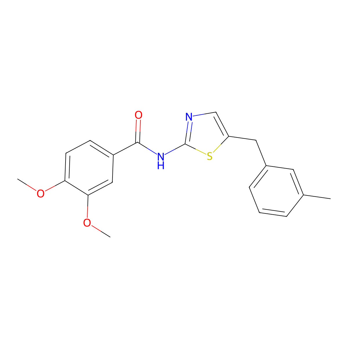 3,4-dimethoxy-N-(5-(3-methylbenzyl)thiazol-2-yl)benzamide molecular structure, CAS 448930-63-0