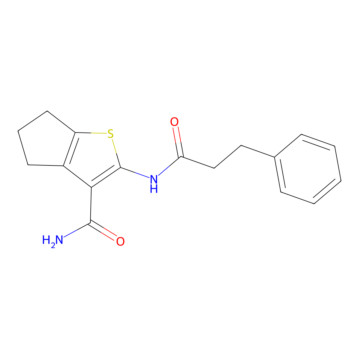 2-[(3-phenylpropanoyl)amino]-5,6-dihydro-4H-cyclopenta[b]thiophene-3-carboxamide molecular structure, CAS 448931-91-7
