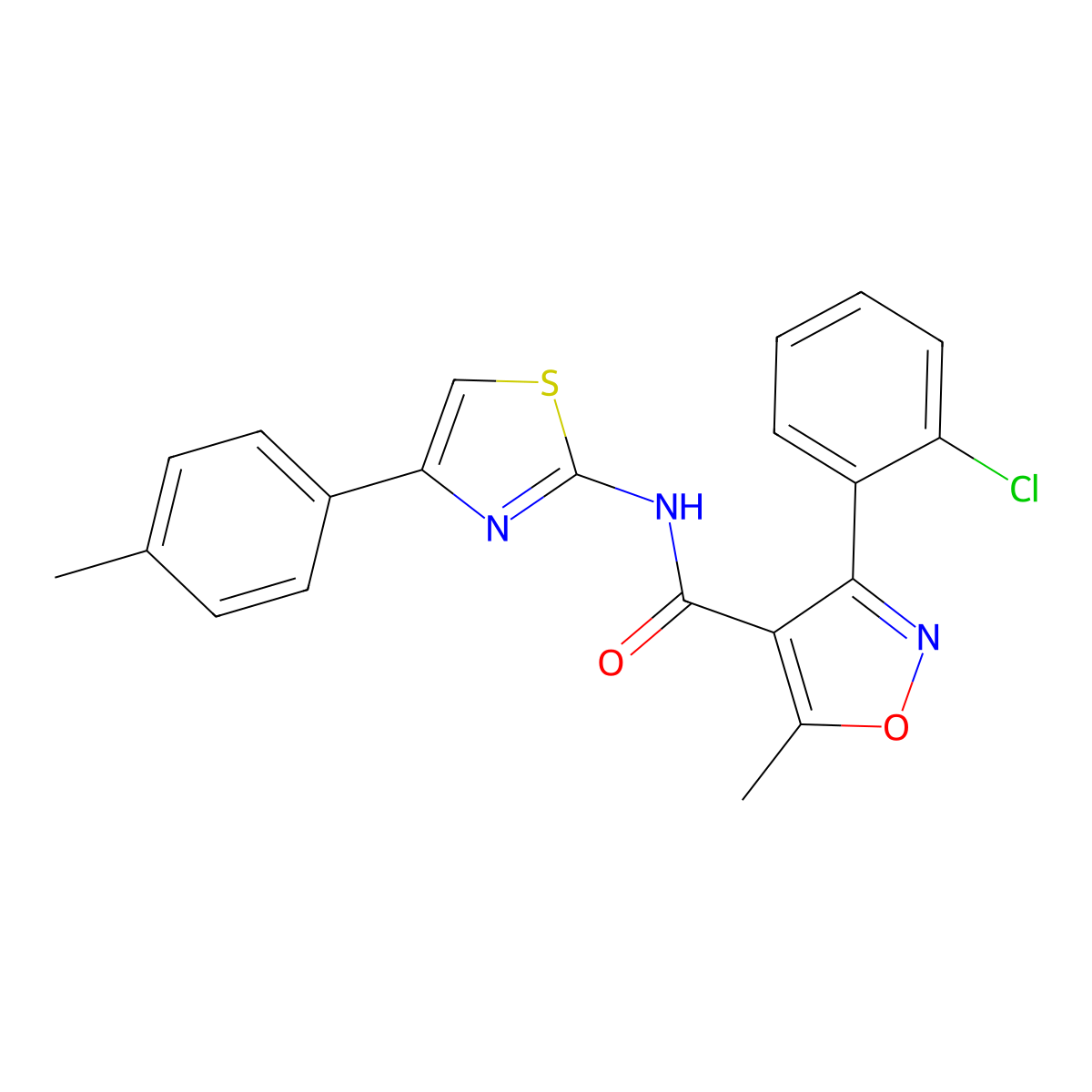 3-(2-chlorophenyl)-5-methyl-N-[4-(4-methylphenyl)-1,3-thiazol-2-yl]-1,2-oxazole-4-carboxamide molecular structure, CAS 448932-12-5