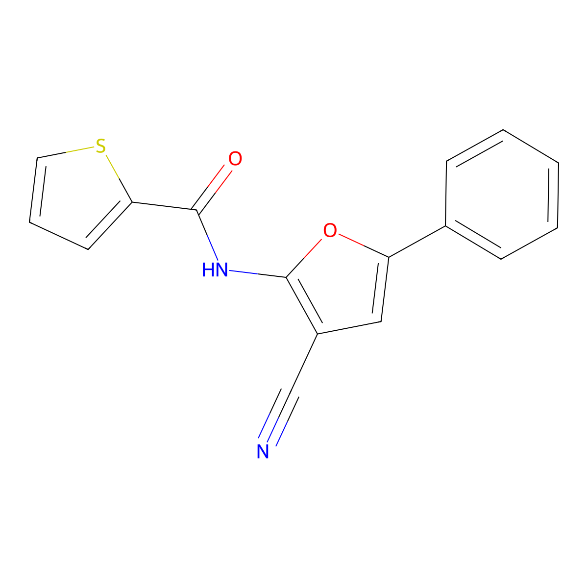 N-(3-cyano-5-phenylfuran-2-yl)thiophene-2-carboxamide molecular structure, CAS 448934-33-6