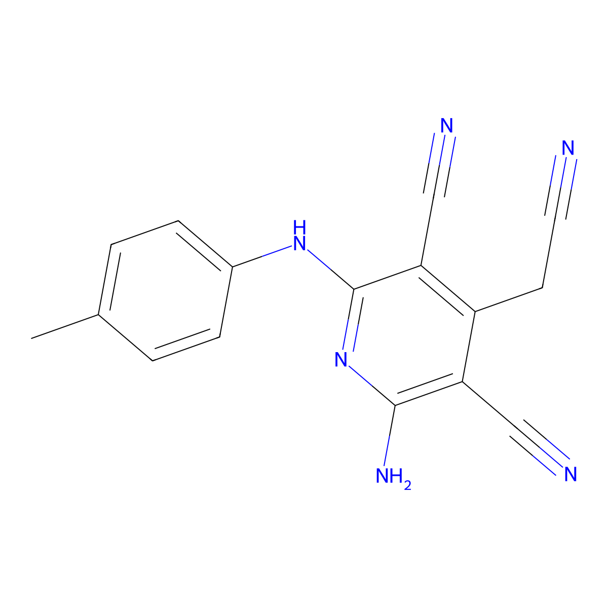 2-Amino-4-(cyanomethyl)-6-(4-methylanilino)pyridine-3,5-dicarbonitrile molecular structure, CAS 448939-89-7