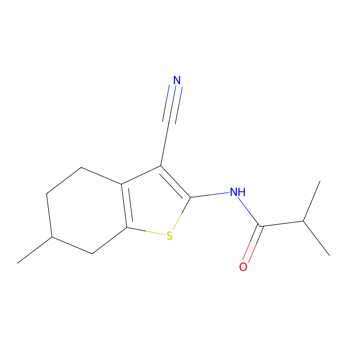 N-(3-cyano-6-methyl-4,5,6,7-tetrahydro-1-benzothiophen-2-yl)-2-methylpropanamide molecular structure, CAS 448941-88-6