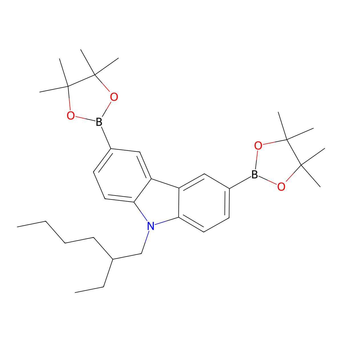 9-(2-Ethylhexyl)-3,6-bis(4,4,5,5-tetramethyl-1,3,2-dioxaborolan-2-yl)-9H-carbazole molecular structure, CAS 448955-87-1