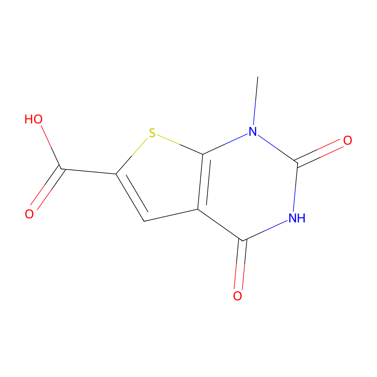1-Methyl-2,4-dioxo-1,2,3,4-tetrahydrothieno[2,3-d]pyrimidine-6-carboxylic acid molecular structure, CAS 448965-10-4