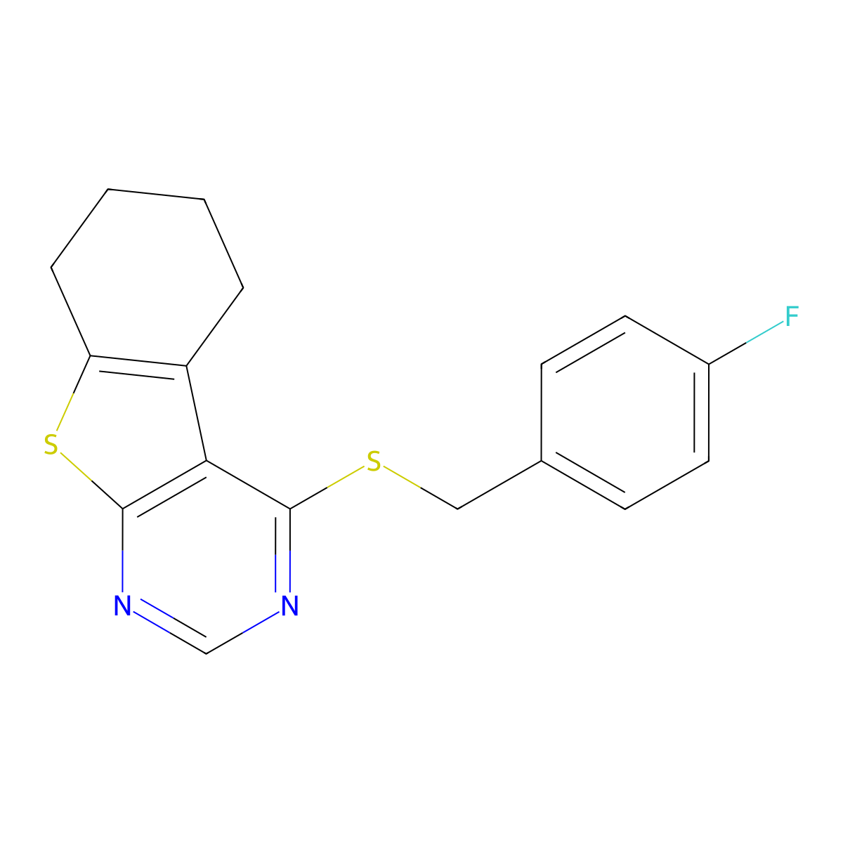 4-[(4-Fluorobenzyl)sulfanyl]-5,6,7,8-tetrahydro[1]benzothieno[2,3-d]pyrimidine molecular structure, CAS 449152-40-3