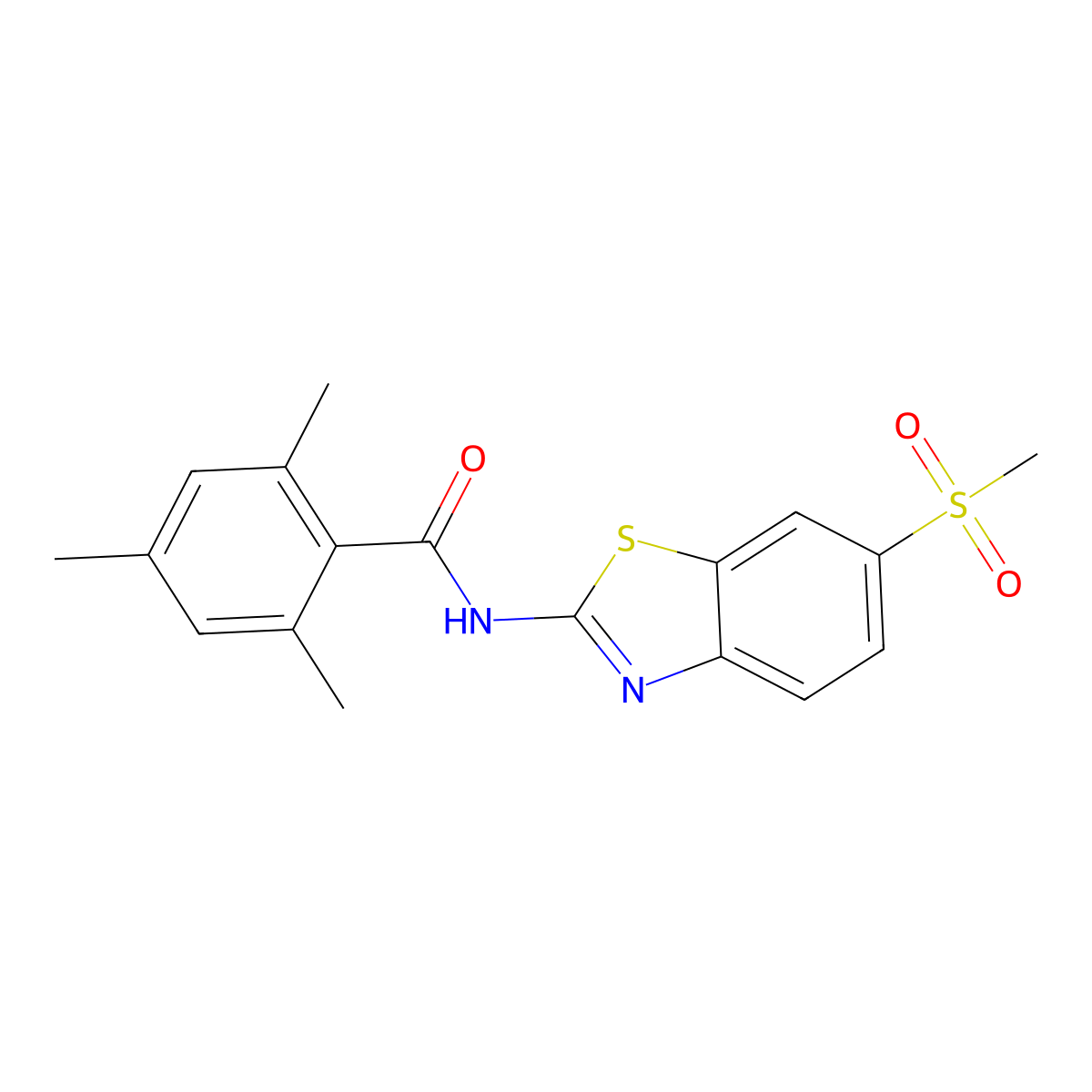 2,4,6-trimethyl-N-(6-methylsulfonyl-1,3-benzothiazol-2-yl)benzamide molecular structure, CAS 449168-80-3