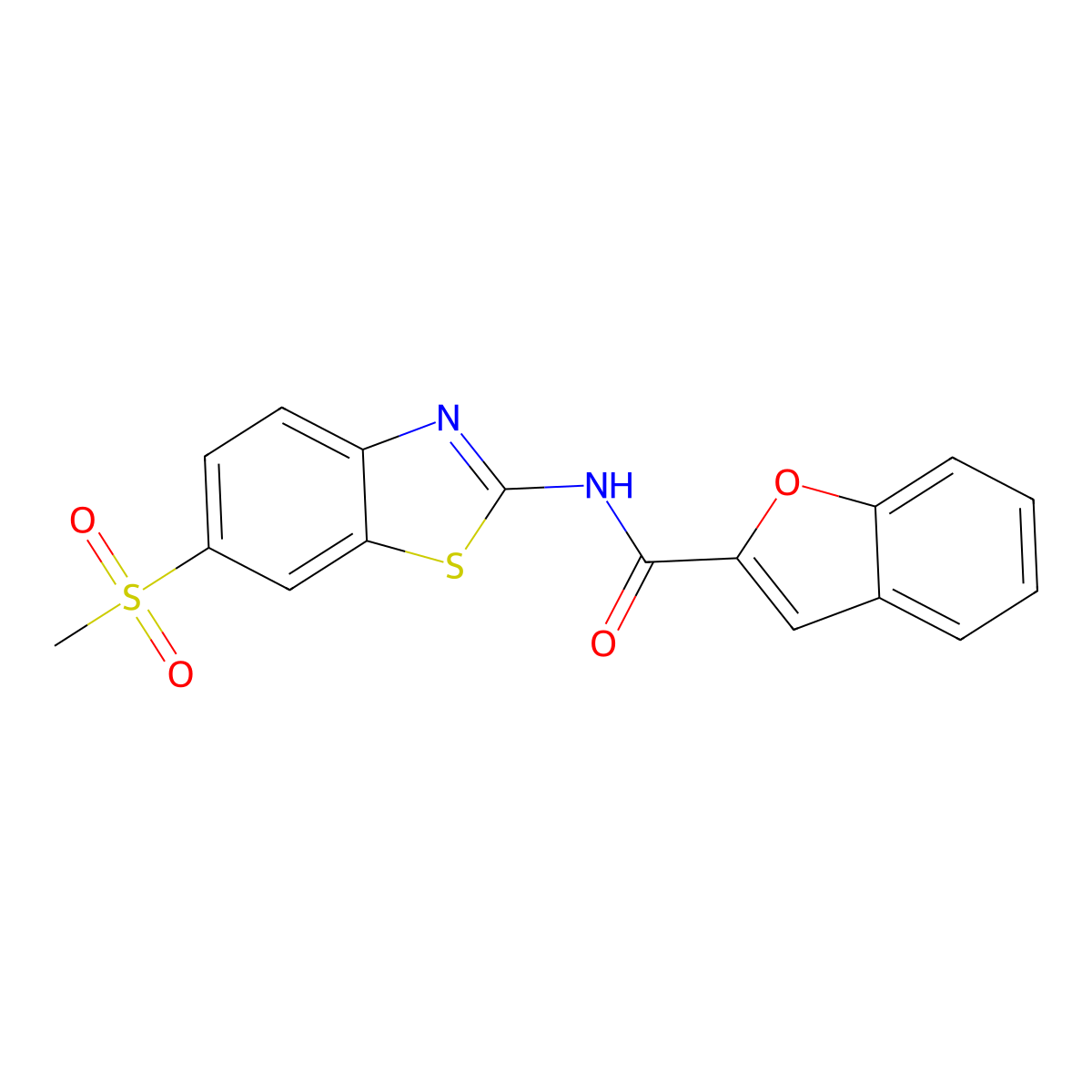 Benzofuran-2-carboxylic acid (6-methanesulfonyl-benzothiazol-2-yl)-amide molecular structure, CAS 449175-87-5