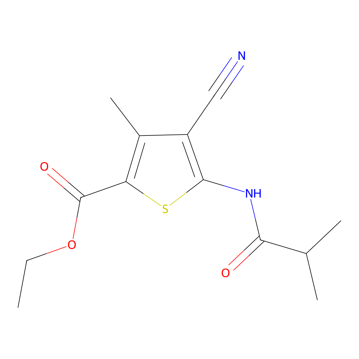 Ethyl 4-cyano-3-methyl-5-(2-methylpropanoylamino)thiophene-2-carboxylate molecular structure, CAS 449177-10-0