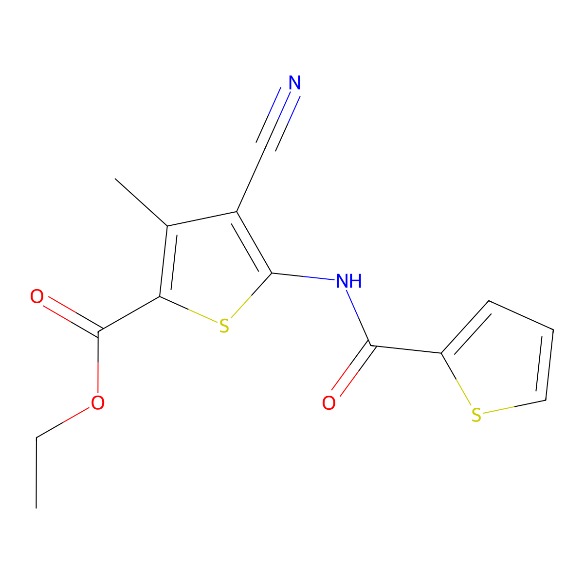 Ethyl 4-cyano-3-methyl-5-(thiophene-2-carboxamido)thiophene-2-carboxylate molecular structure, CAS 449177-12-2