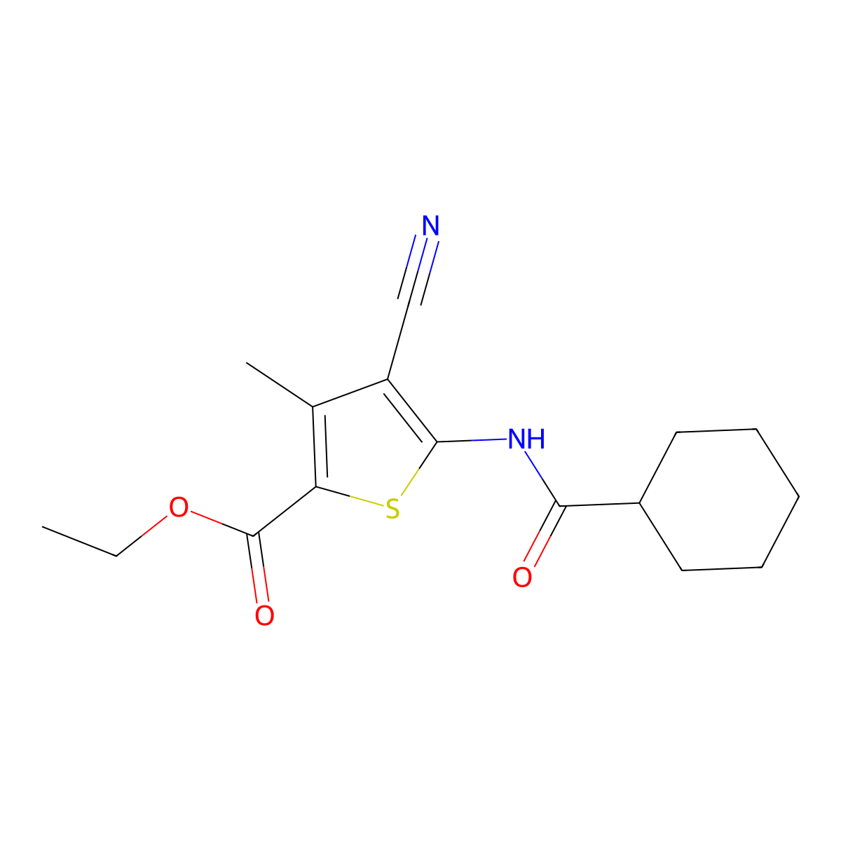 Ethyl 4-cyano-5-(cyclohexanecarboxamido)-3-methylthiophene-2-carboxylate molecular structure, CAS 449177-14-4
