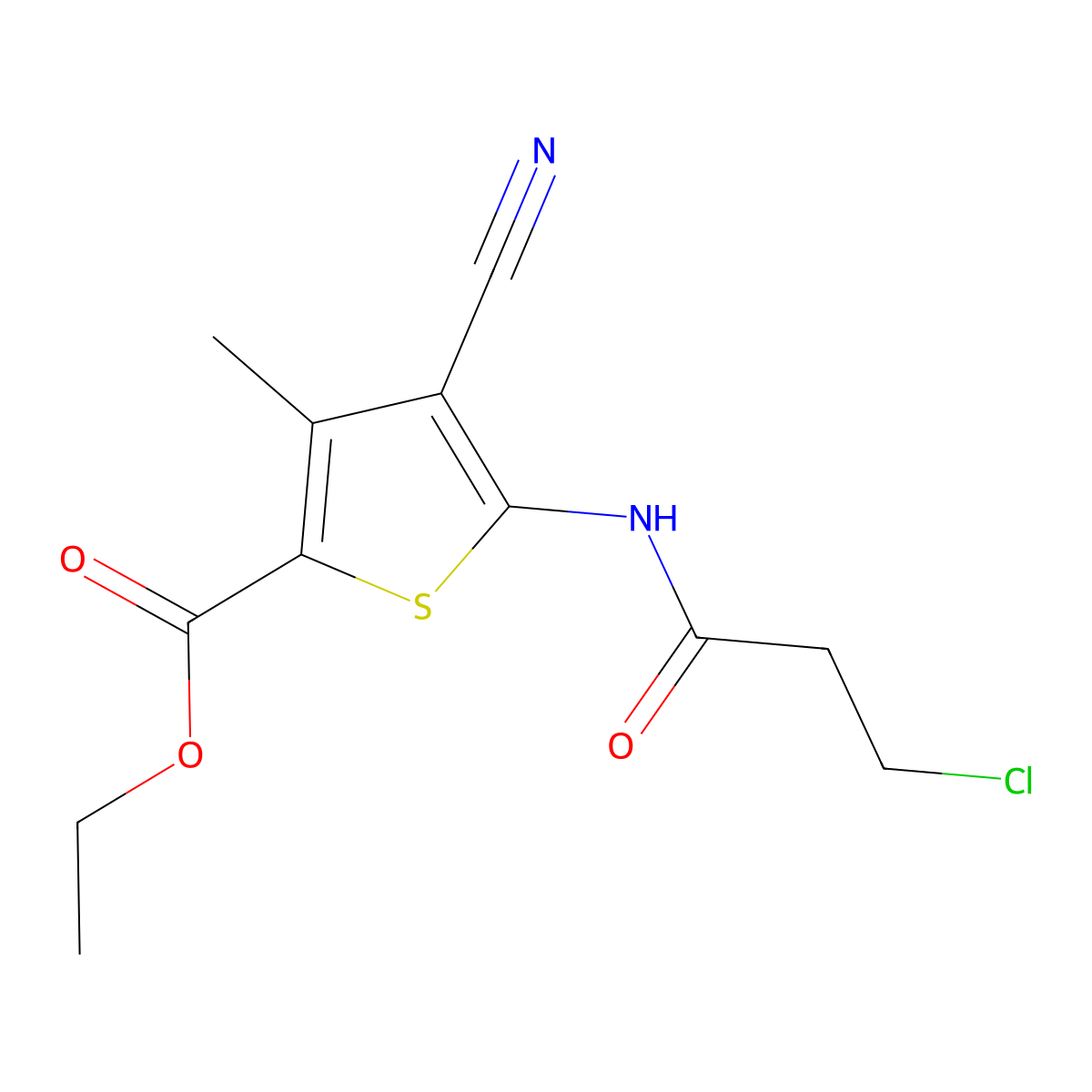 Ethyl 5-[(3-chloropropanoyl)amino]-4-cyano-3-methylthiophene-2-carboxylate molecular structure, CAS 449177-15-5