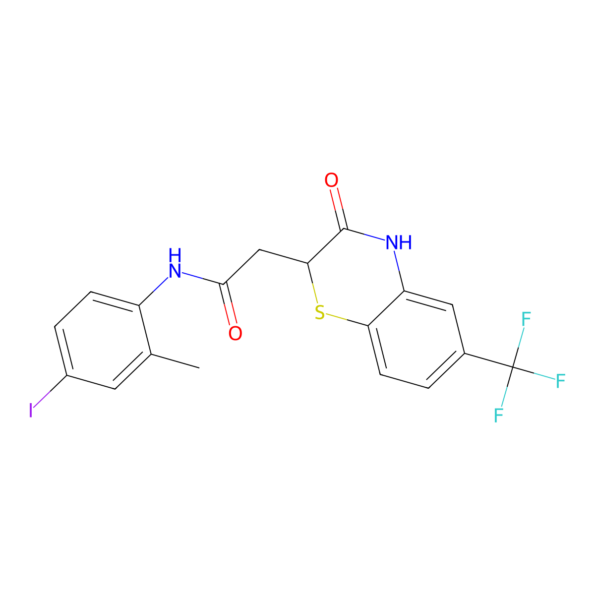 N-(4-iodo-2-methylphenyl)-2-[3-oxo-6-(trifluoromethyl)-3,4-dihydro-2H-1,4-benzothiazin-2-yl]acetamide molecular structure, CAS 449179-03-7