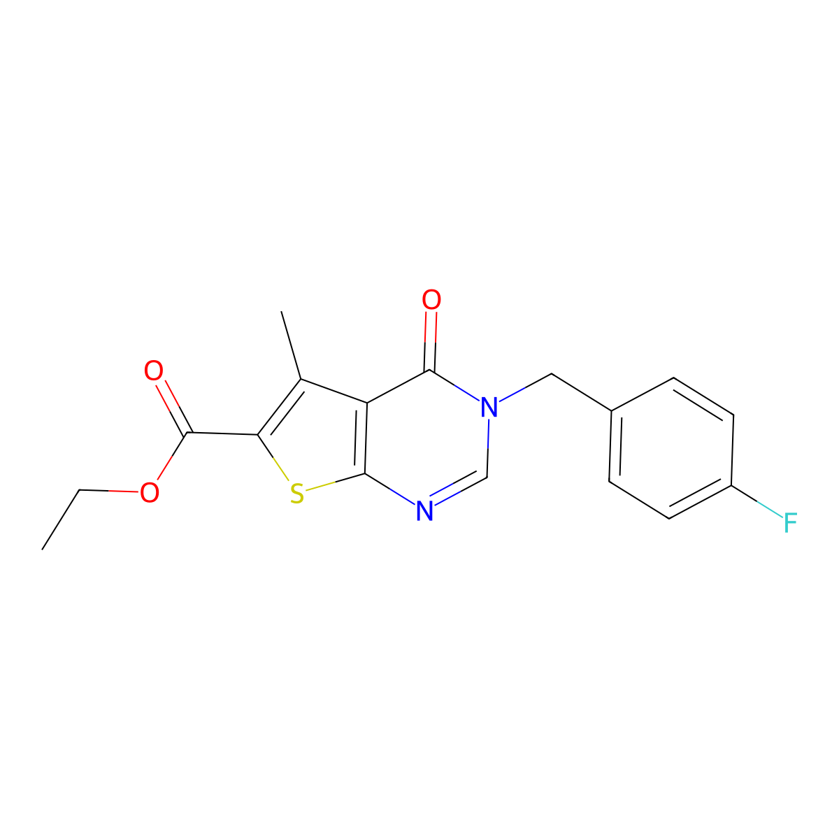 Ethyl 3-[(4-fluorophenyl)methyl]-5-methyl-4-oxothieno[2,3-d]pyrimidine-6-carboxylate molecular structure, CAS 449190-55-0