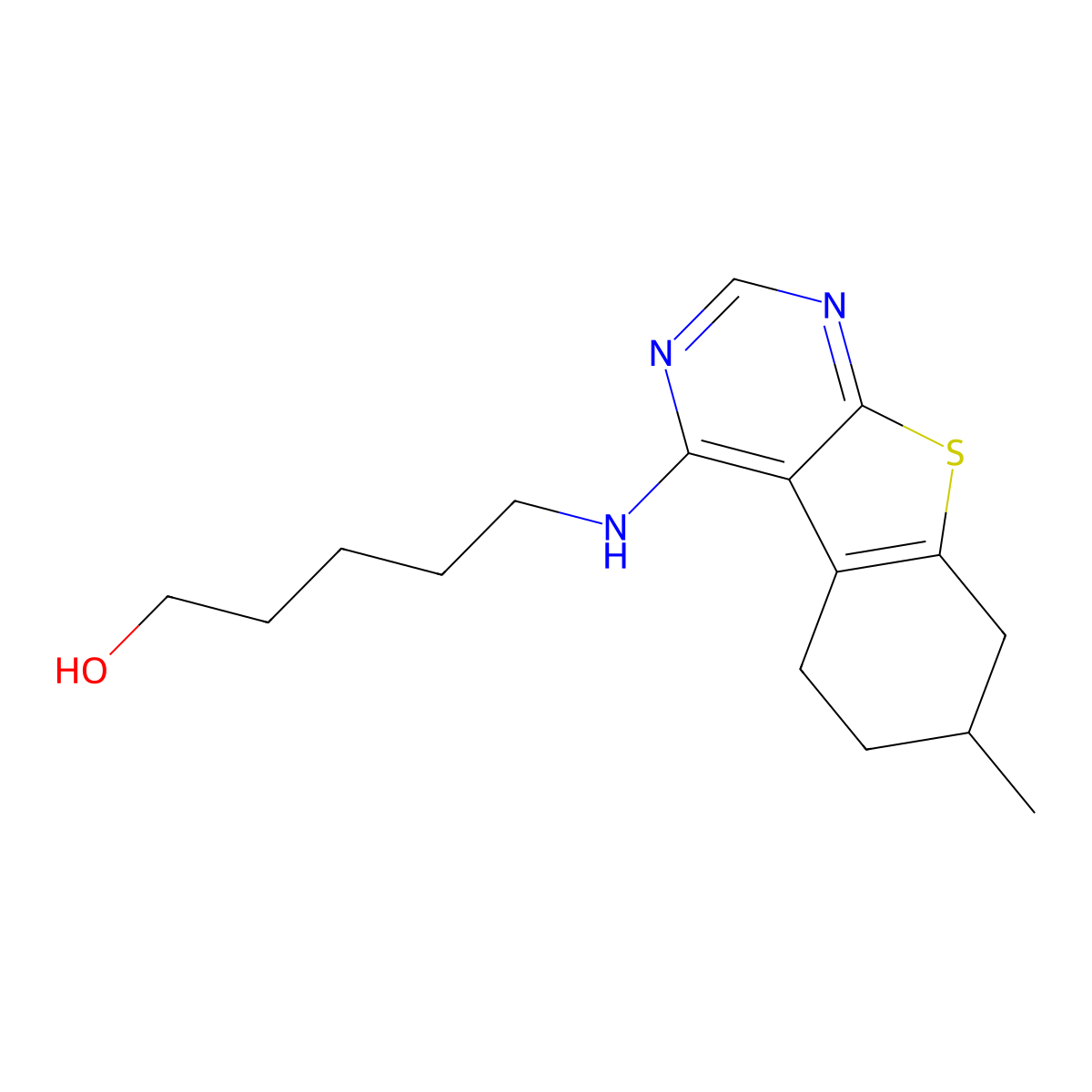 5-[(7-Methyl-5,6,7,8-tetrahydro-[1]benzothiolo[2,3-d]pyrimidin-4-yl)amino]pentan-1-ol molecular structure, CAS 449192-60-3