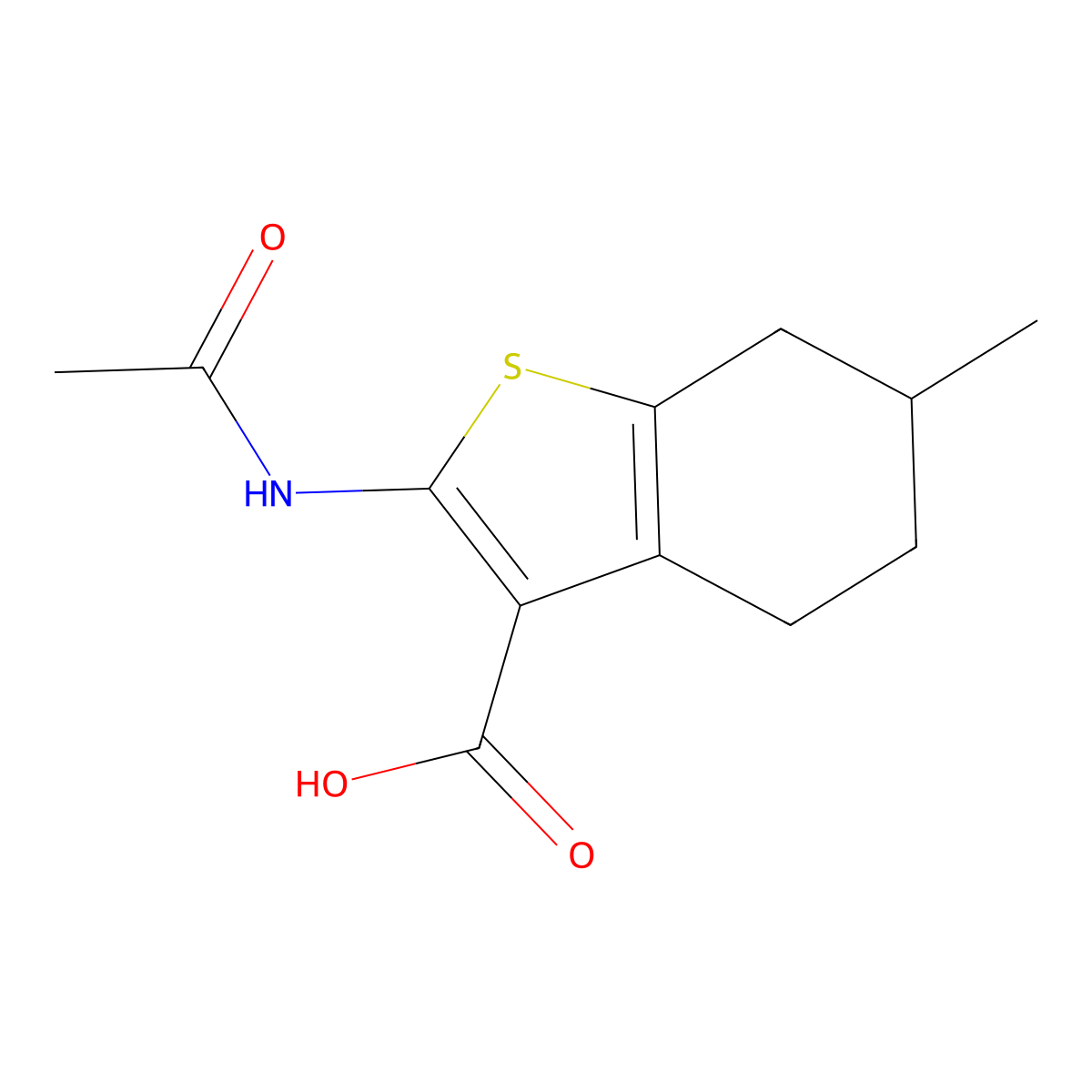 2-Acetamido-6-methyl-4,5,6,7-tetrahydro-1-benzothiophene-3-carboxylic acid molecular structure, CAS 449195-53-3