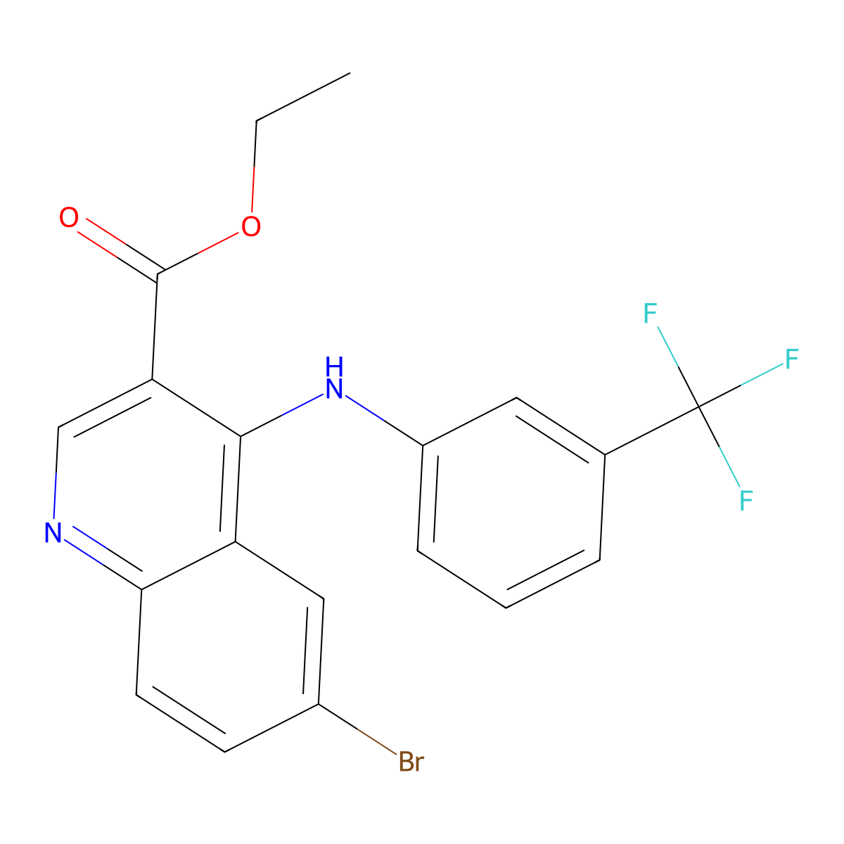 Ethyl 6-bromo-4-((3-(trifluoromethyl)phenyl)amino)quinoline-3-carboxylate molecular structure, CAS 449197-54-0